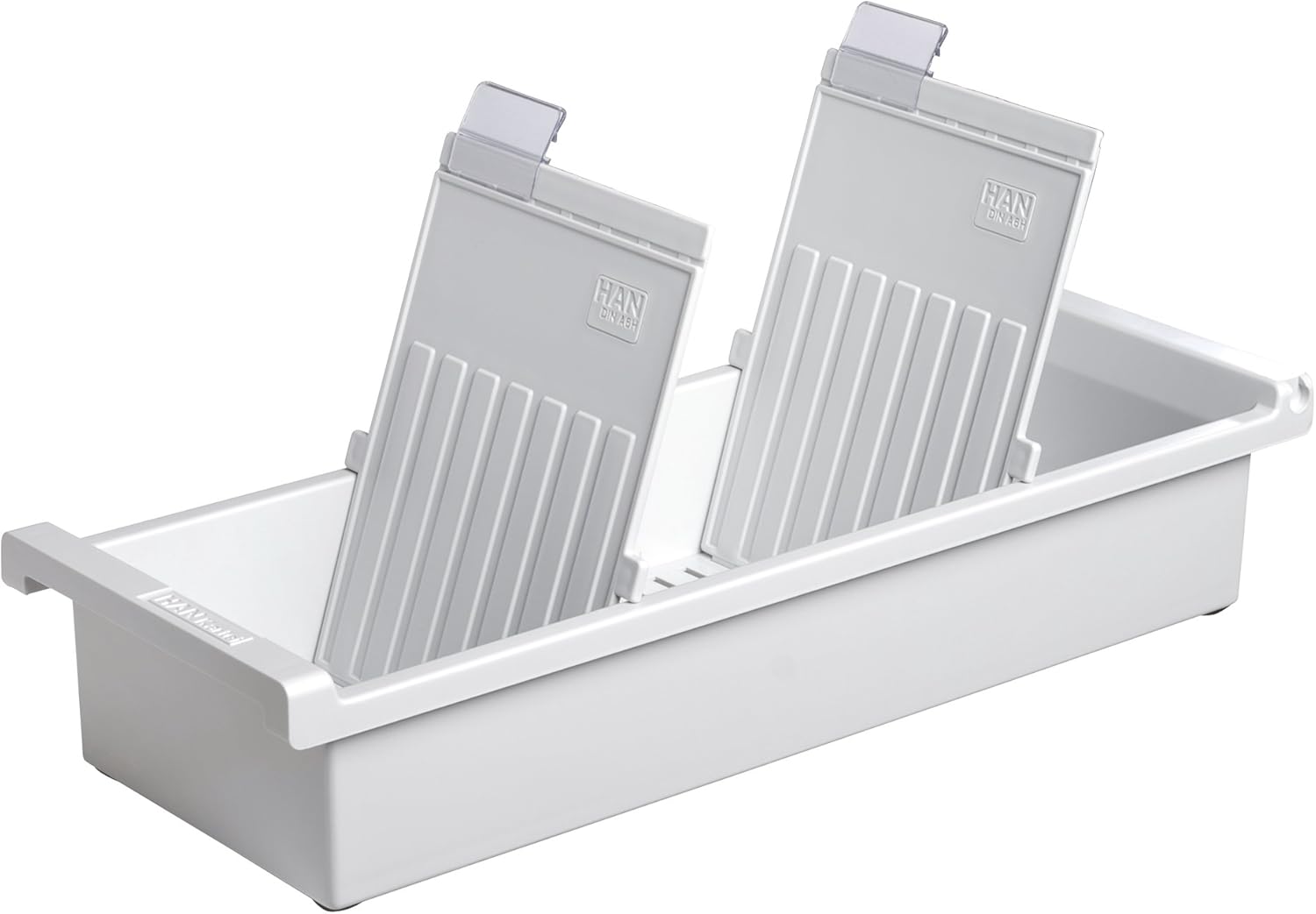 HAN 956-0-1-11, Card Index Tray A6 Portrait. Innovative, Attractive Design Holds 1,300 Cards, Supplied with 2 Support Plates with Clear File Clips, Light-Grey