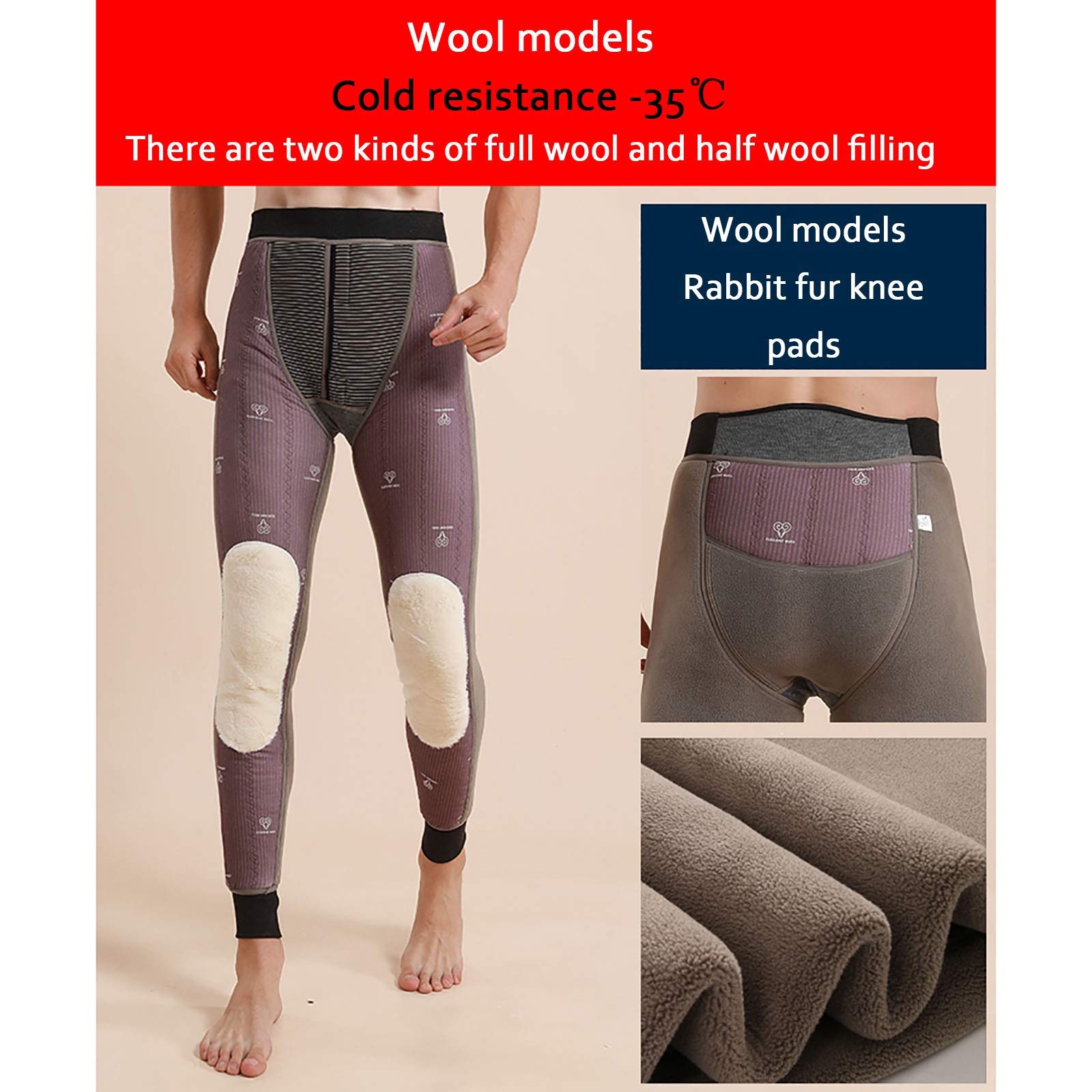 G&F Męskie spodnie termiczne, legginsy, wełniane, z podszewką, ciepłe, grube, długie majtki zimowe (kolor: B, rozmiar: X-Large)