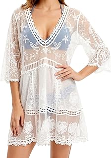 Damen Sommer Strandkleid Cover Up, V-Ausschnitt Bikini Strandurlaub Strandponcho Spitze Sexy Sonnenschutz Freizeitkleid Badeanzug Strandkleid Damen Luftig