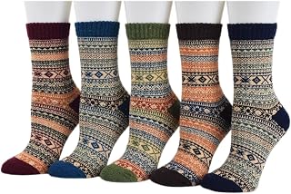 ZZIYEETTM 5 Pairs Winter Socks Women's Vintage Style Knitting Wool Cozy Warm Socks Men's Casual Crew Socks