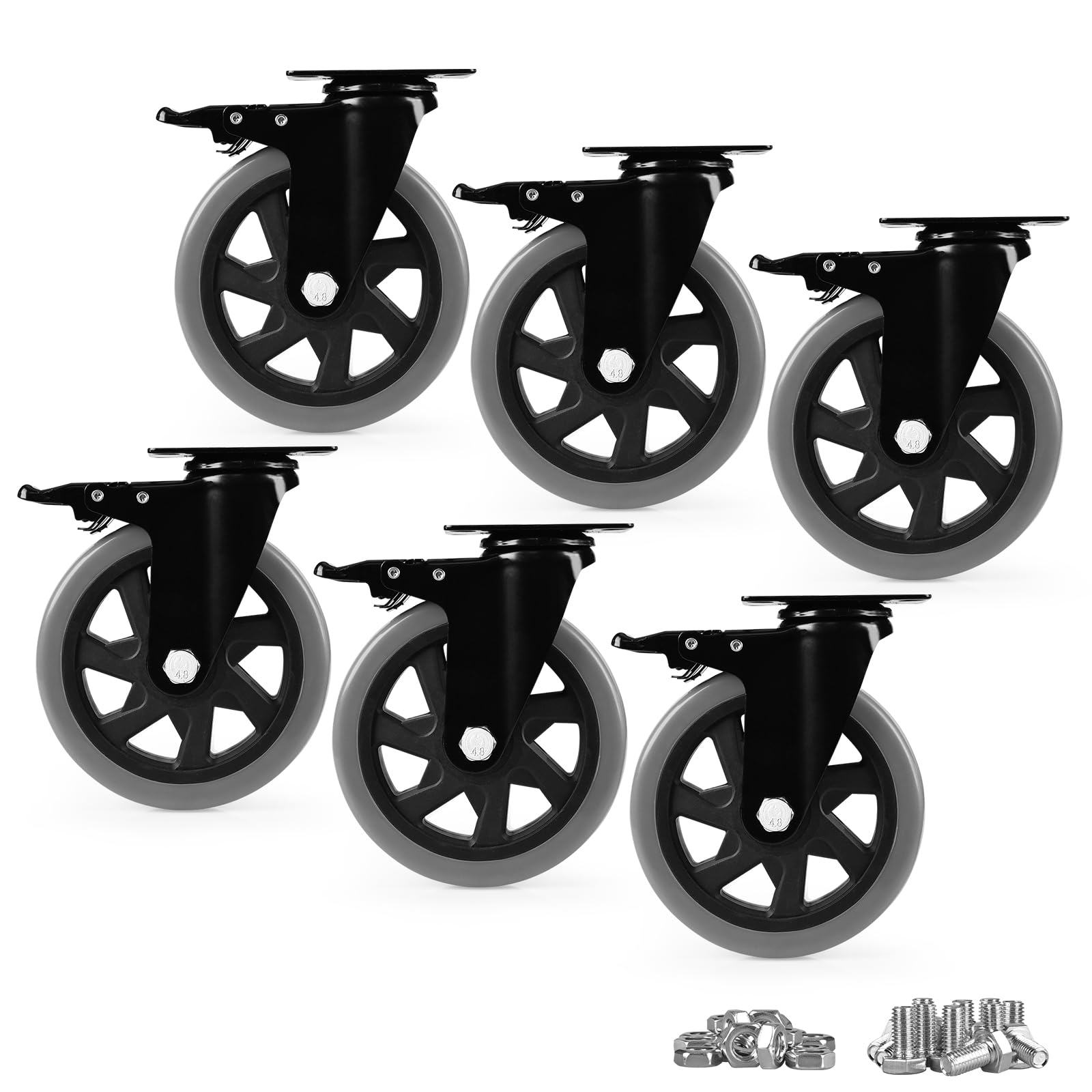 Nfbcxutkw 6 Caster Wheels, Heavy Duty Inch Casters Set Of Locking Swivel Casters Wheels For Cart, Furniture And Workbench, Grey