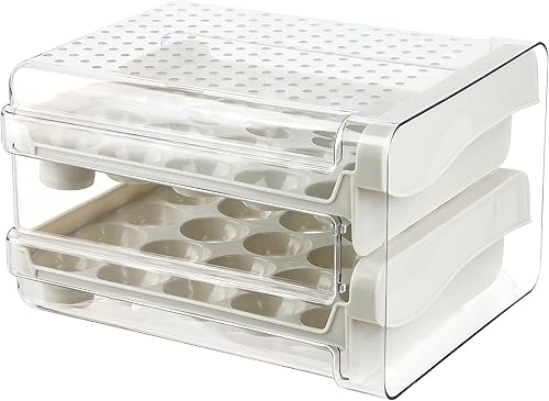 Phantom Chef Recipiente organizador de huevos de gran capacidad con asas, soporte para huevos domésticos para refrigerador (beige)