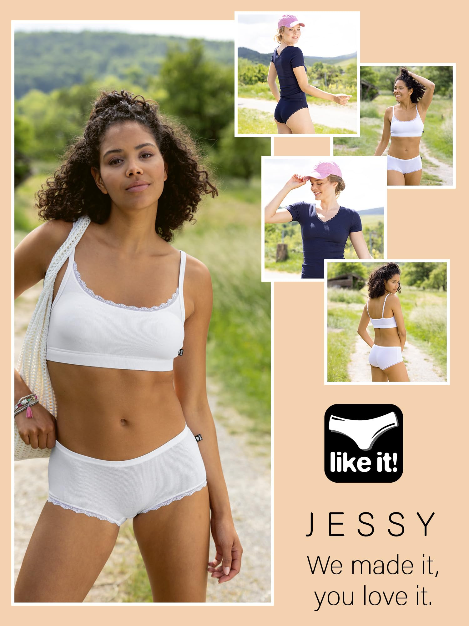 like it! Pack de 6 Minislip Jessy | S-L | Modal textura fina acanalada encaje corte profundo