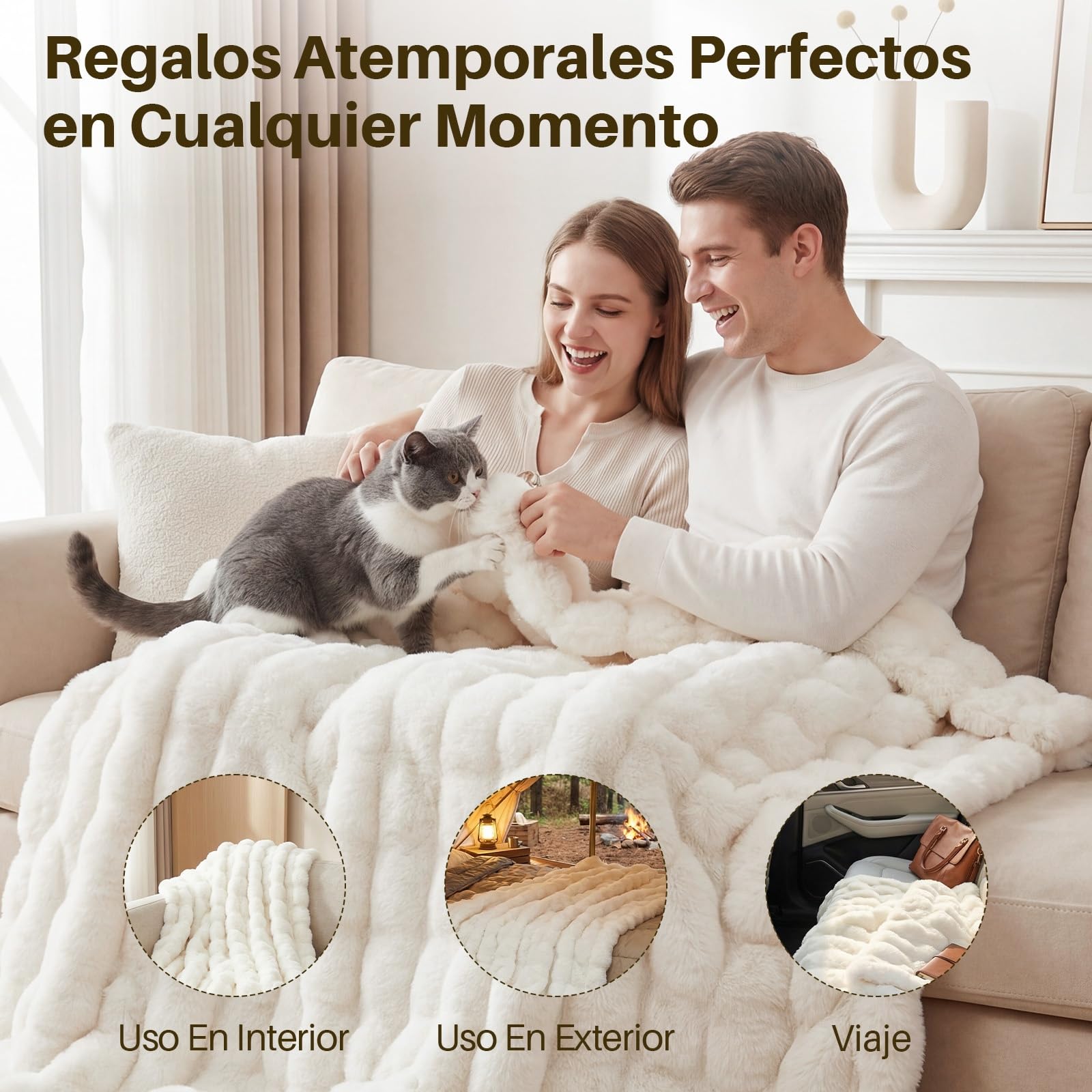 SHANNA Manta Sofa de Felpa de Conejo Super Suave Cálida, Gruesa Franela 1000 g/m² Manta Cama Multifuncional Esponjosa para Dormitorio Sofá Viajes Niños Camping Blanket(Blanco, 130 x 160 cm)