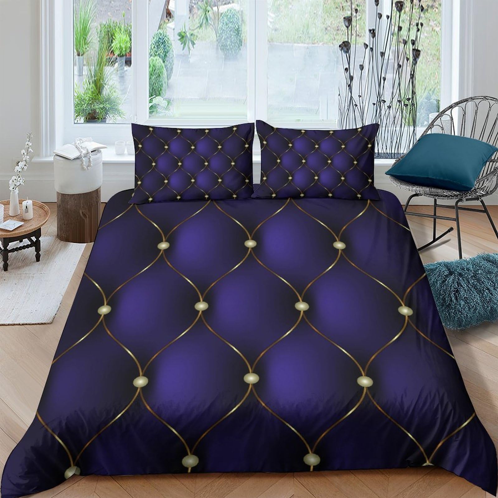 Ctjqhvkz Style-1 3D Printed Royal Blue Tufted Pattern Fitted Sheet Microfiber Soft Mattress Cover For Bedroom Guest Room Decor Single（135X200cm）