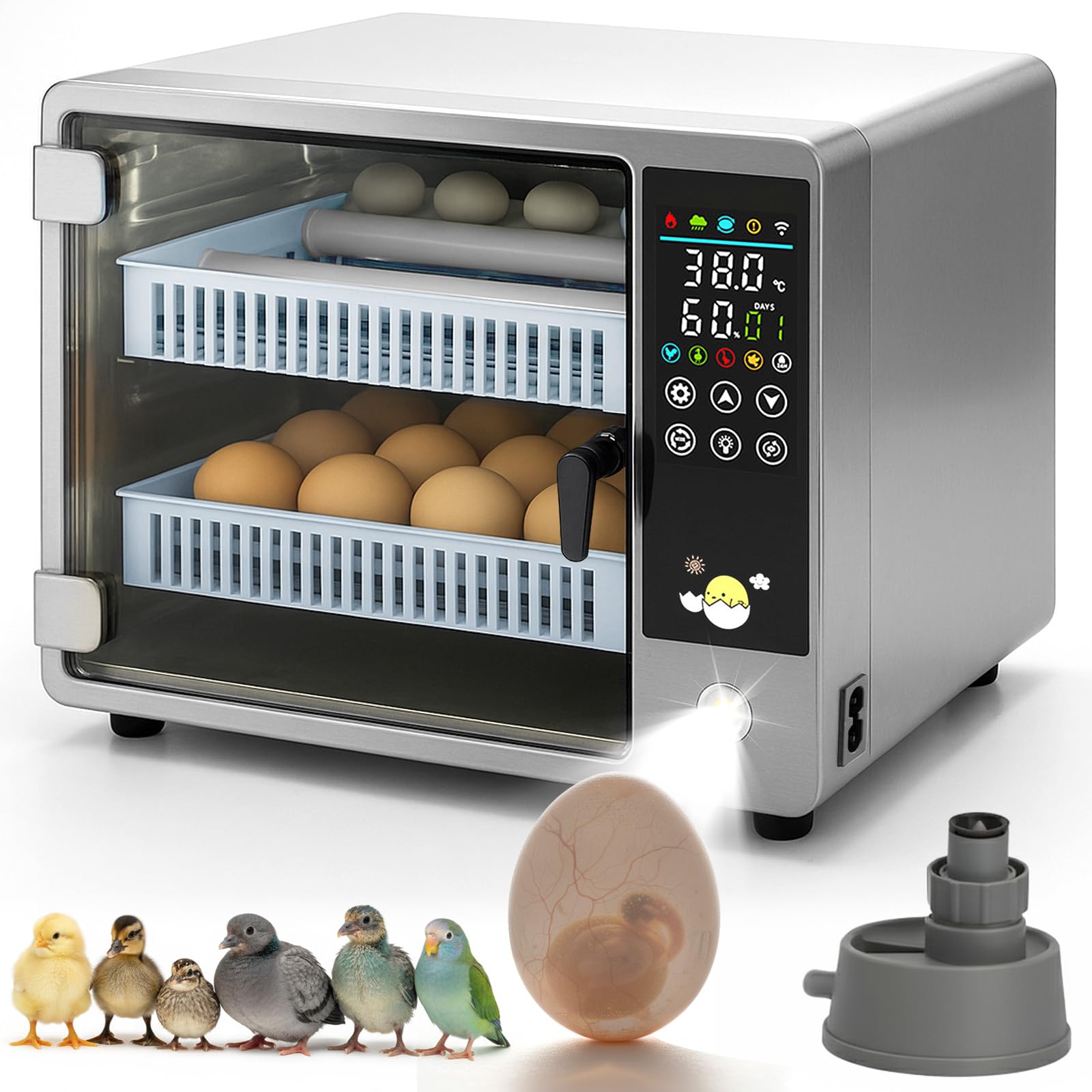 Couveuse entièrement automatique, 20-24 œufs Couveuse, avec rotation automatique des œufs et surveillance de l'humidité, 5 modes d'incubation Convient pour les œufs de poule, canard, oie, caille