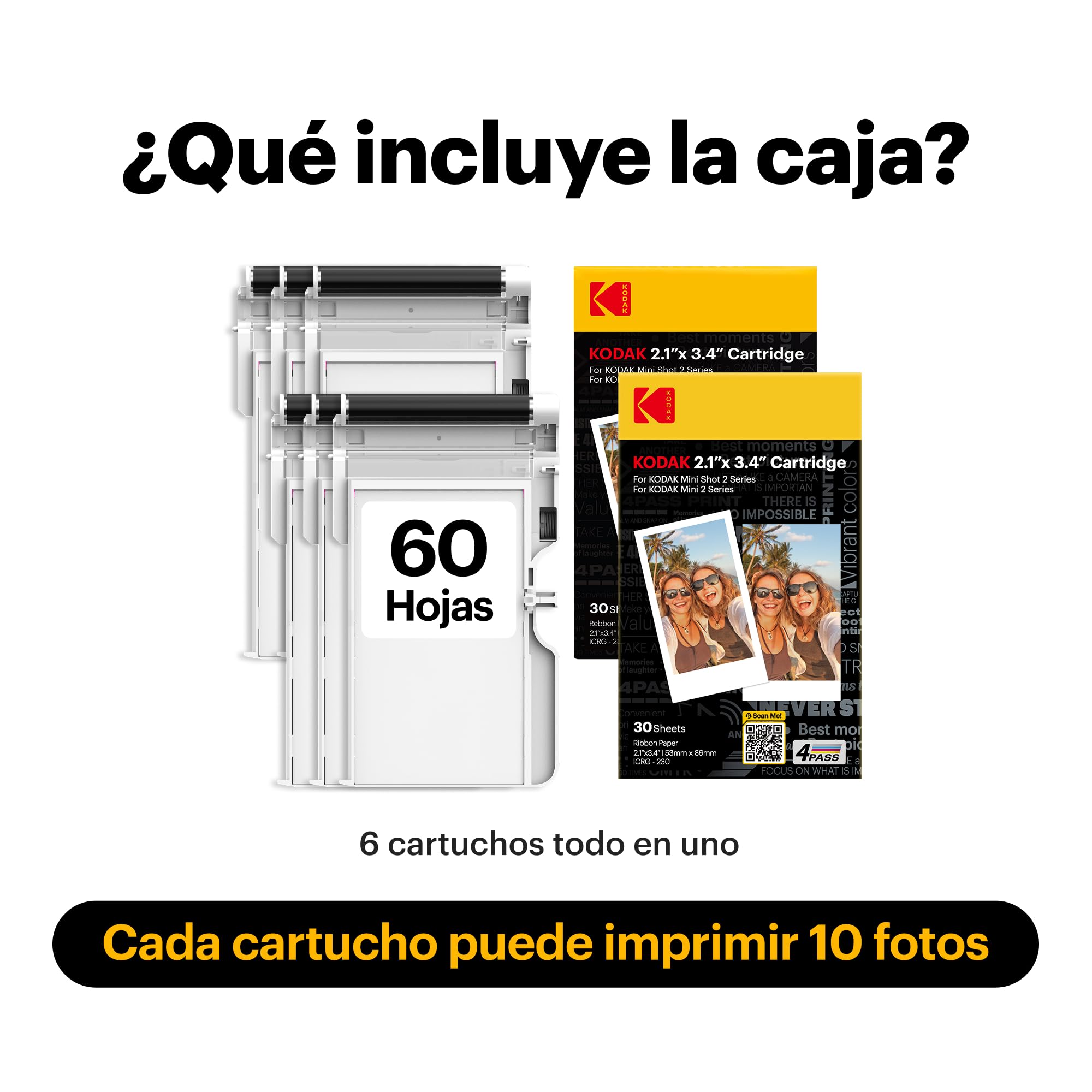 KODAK 4PASS 5,3 x 8,6 cm Cartucho de película (60 Hojas) para KODAK Mini 2 Retro y Mini Shot 2 Retro