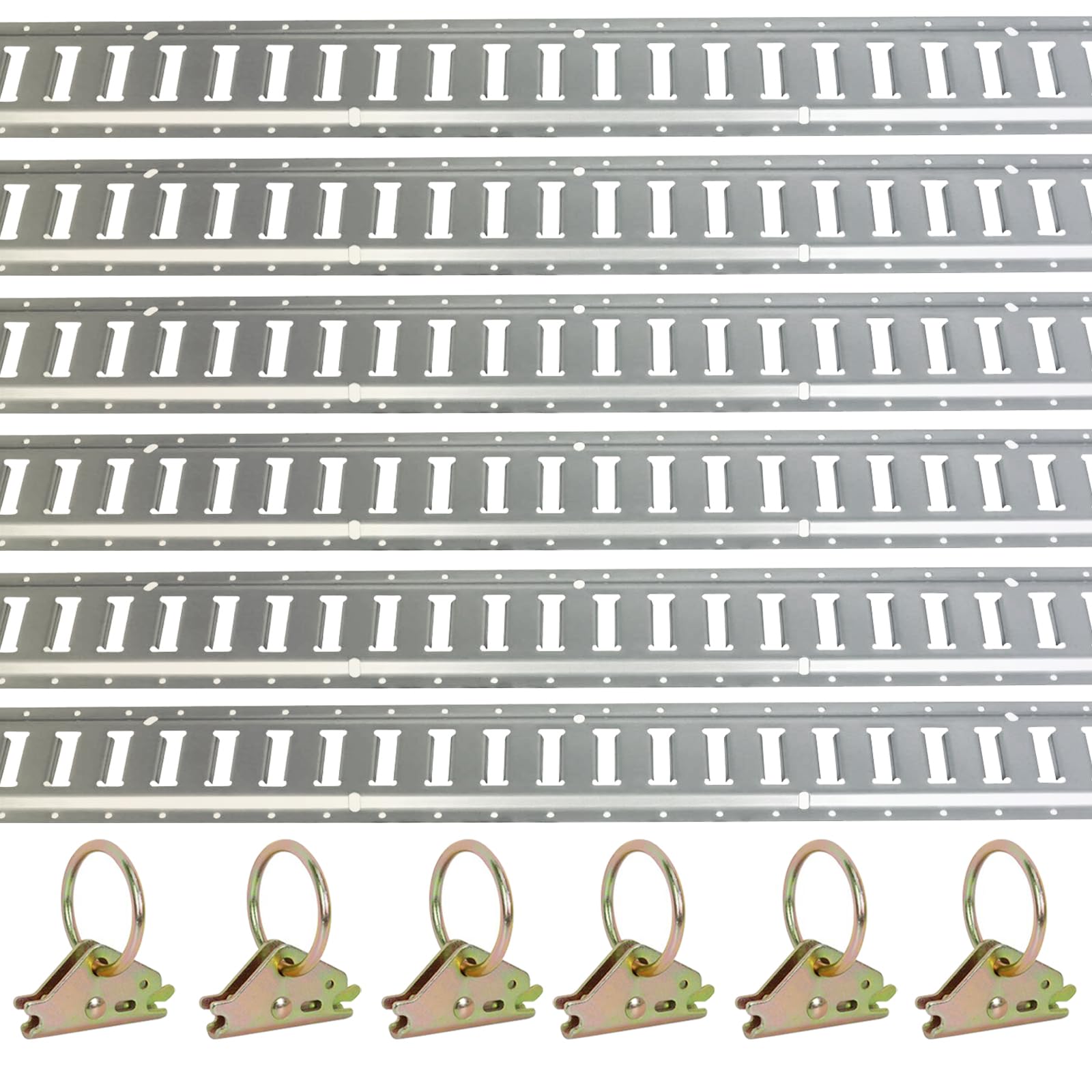 Trekassy 6 E-Track Tie-Down Rail Kit, 5ft Horizontal E Track Rails and 6 Steel O-Ring Anchors for Truck Bed, Trailers