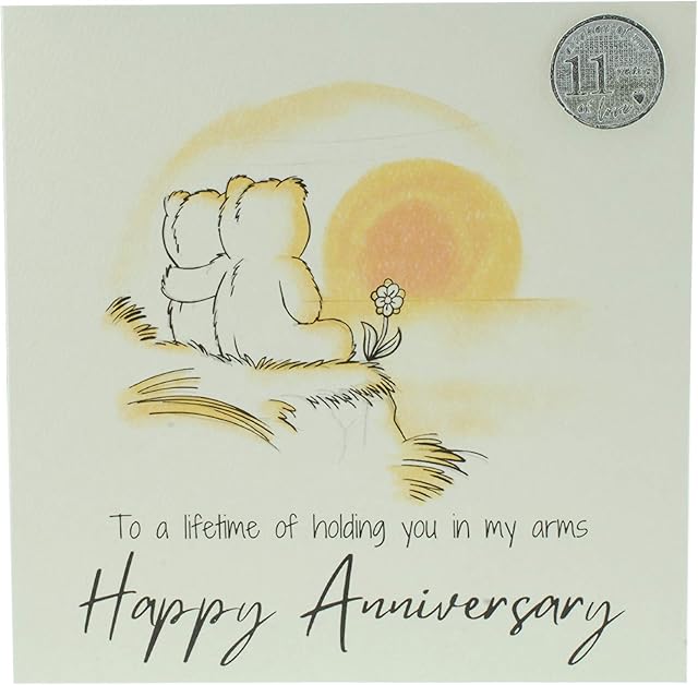 Cute 11 Year Anniversary Card, Sunset Bears  Free Metal 11th Anniversary Love Token Gift (gc-annisunset11)