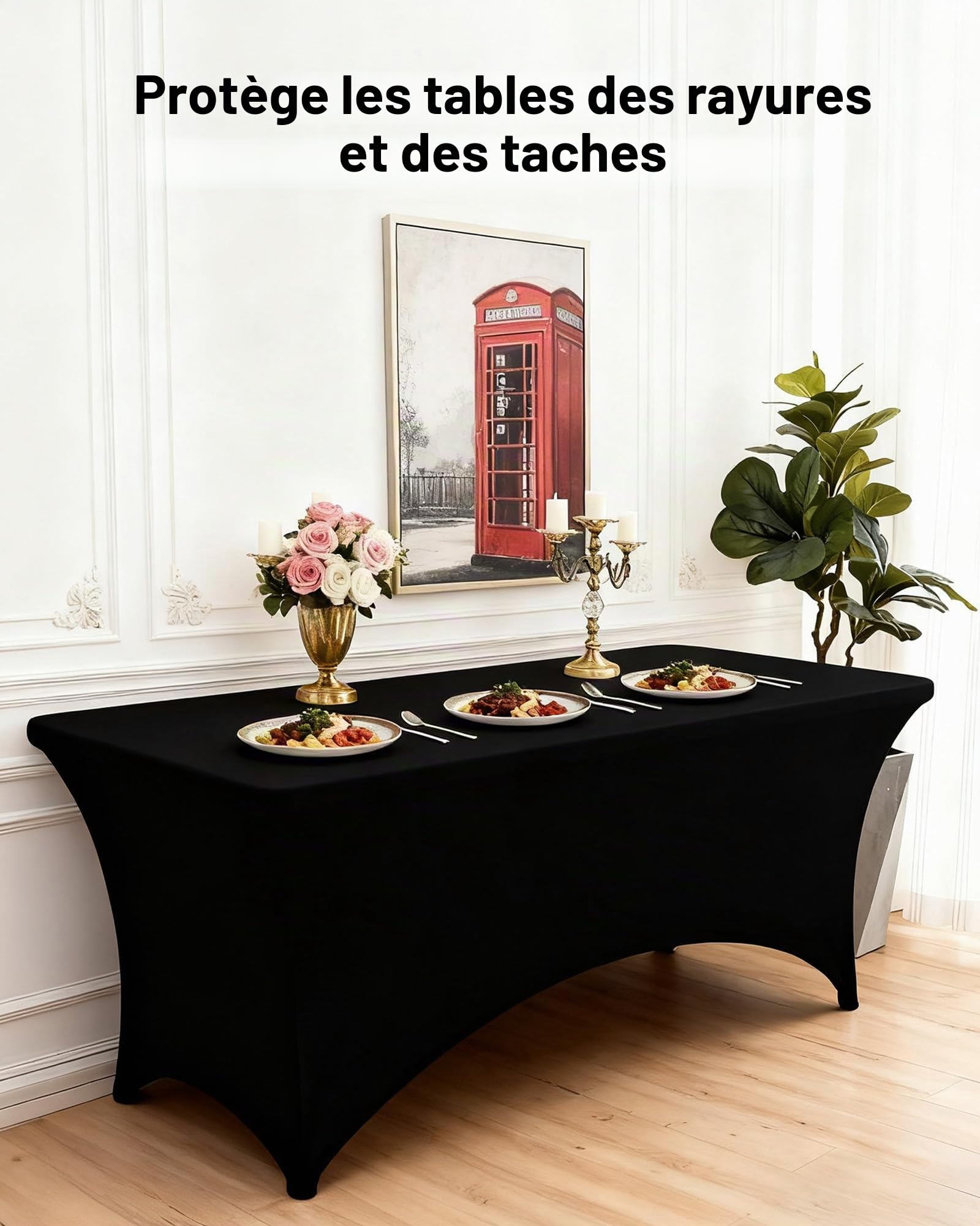 VEVOR Nappe Extensible rectangulaire 183 x 76 x 76 cm, Couverture de Table Infroissable en Polyester et élasthanne, Lot de 3, Lavable en Machine, pour fête, Mariage, Cocktail, Banquet, Festival, Noir