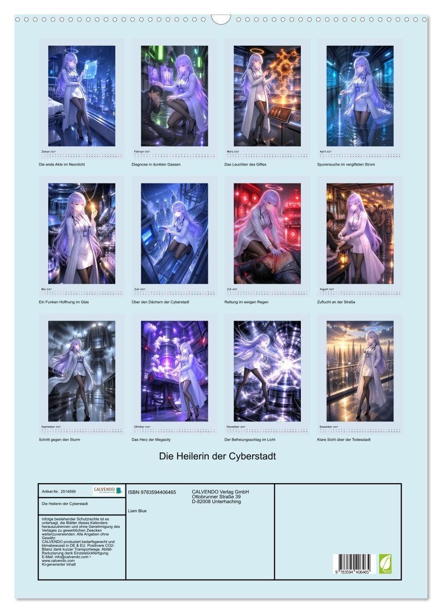 Die Heilerin der Cyberstadt (Wandkalender 2027 DIN A2 hoch), CALVENDO Monatskalender: Keynia Sofias Kampf gegen das Erlöschen des Lebens in der nächtlichen Megacity. (CALVENDO Kunst)