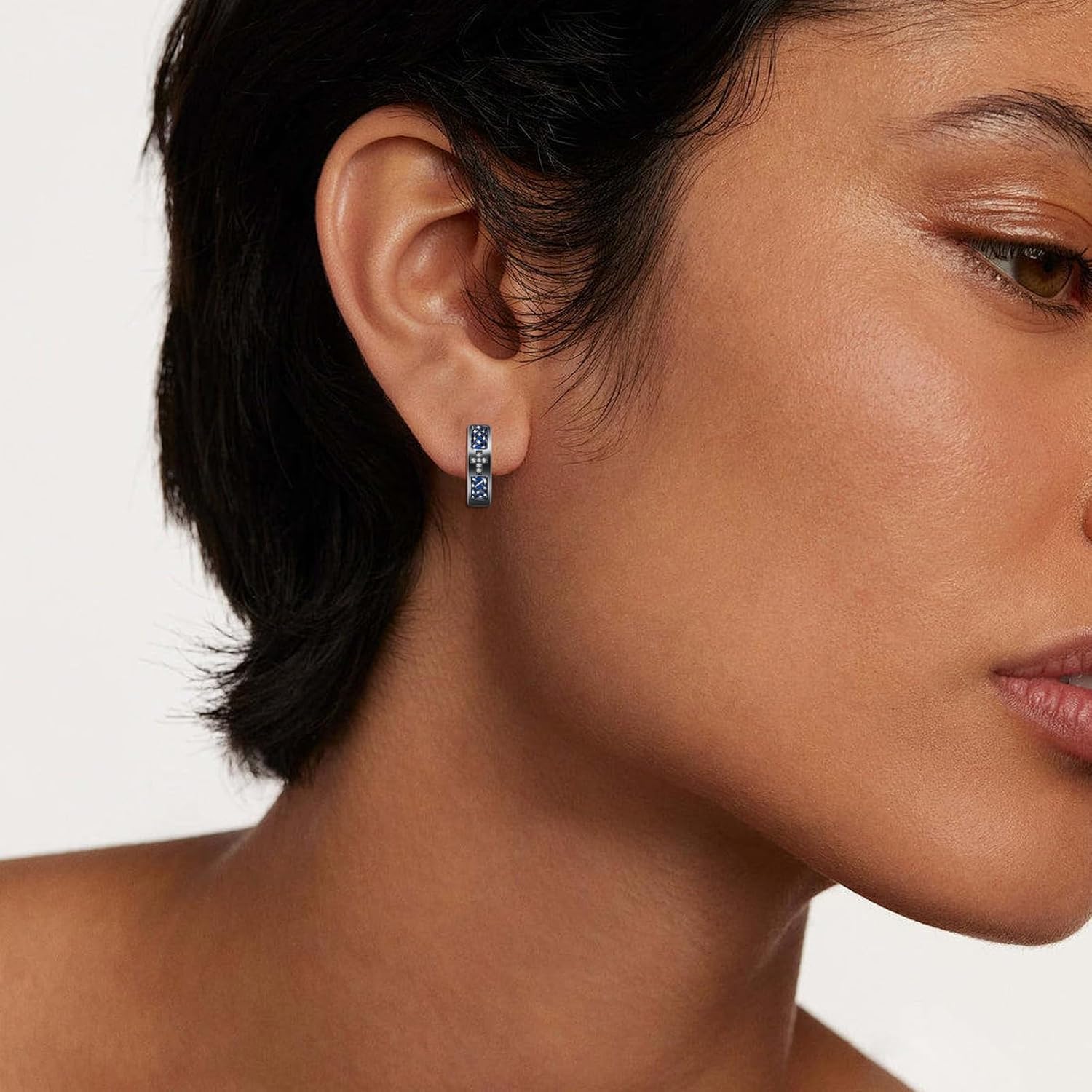 Hoop Earrings Men | 925 Sterling Silver Mens Cross Earrings | Birthday Christmas Gift for Men, 14K/White Gold Plating Hypoallergenic Jewerly for Sensitive Ears | Lightweight Punk Huggie Earring - Image 4