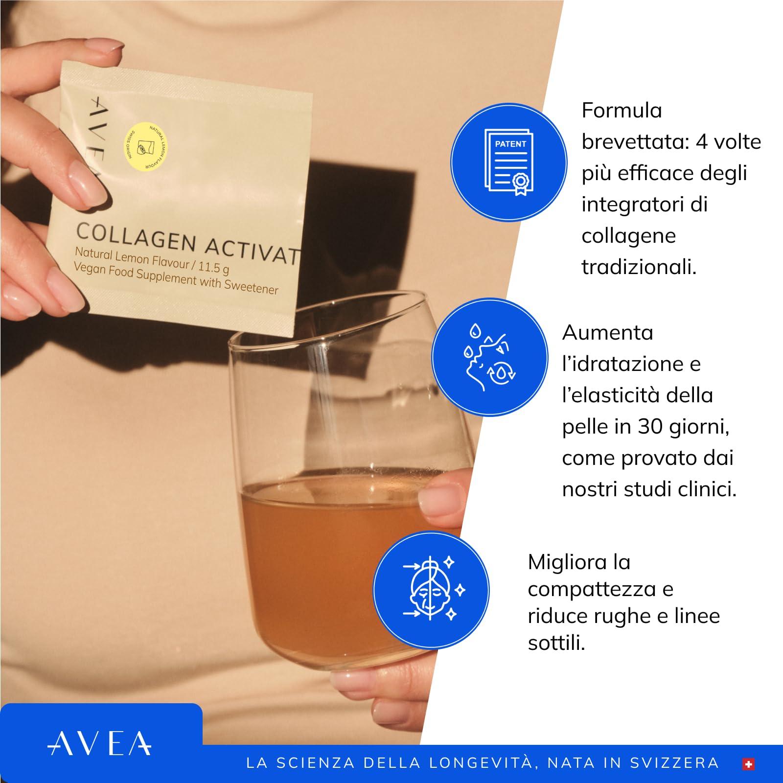 AVEA Collagen Activator (30 bustine di collagene in polvere – 8400 mg Colgevity™) - 4 volte più efficace del collagene tradizionale – Per una pelle giovane, capelli e unghie sani