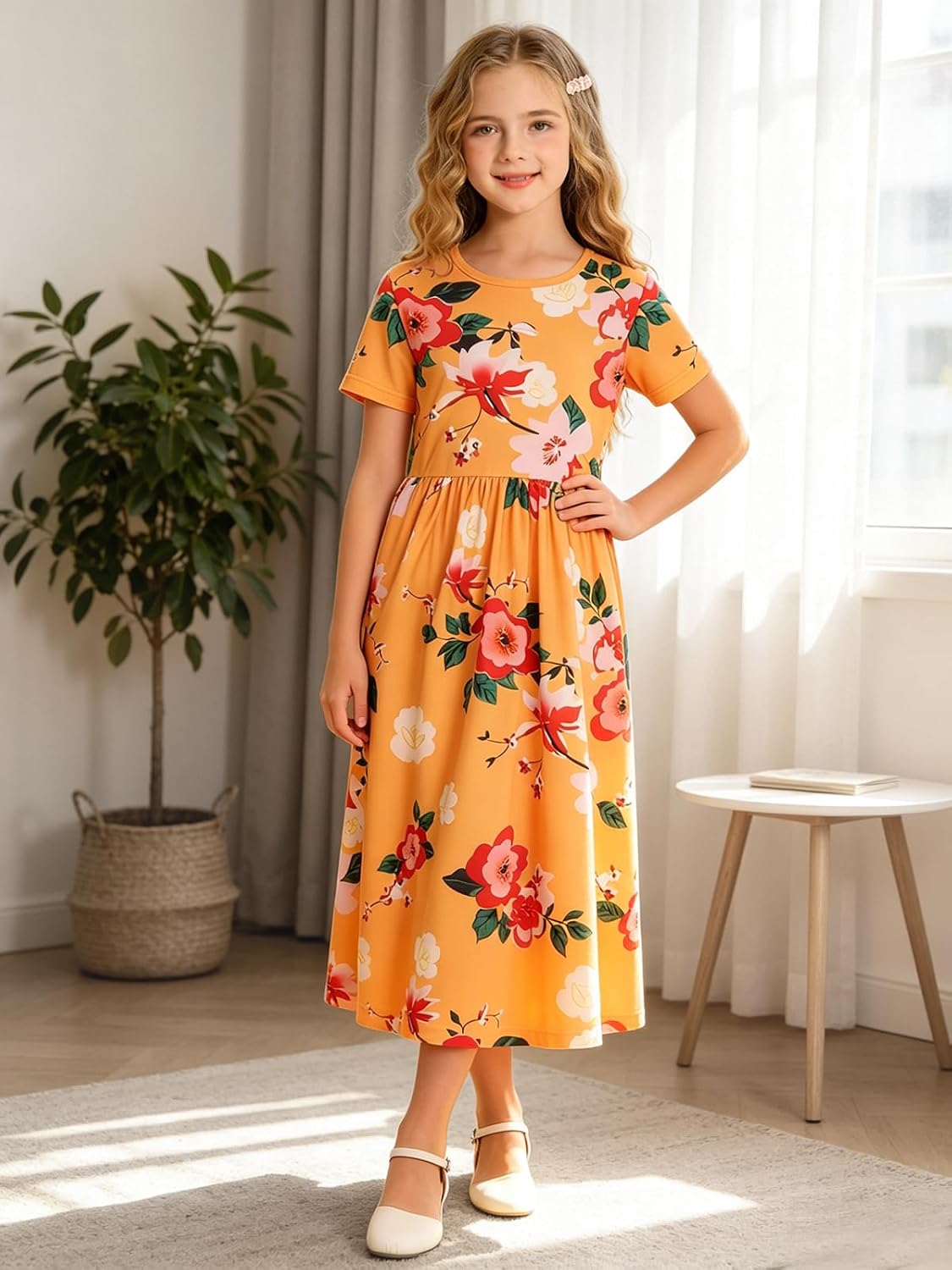 HenzWorld Teen Girls Crew Neck Long Casual Maxi Dress Size 8-14 image 2