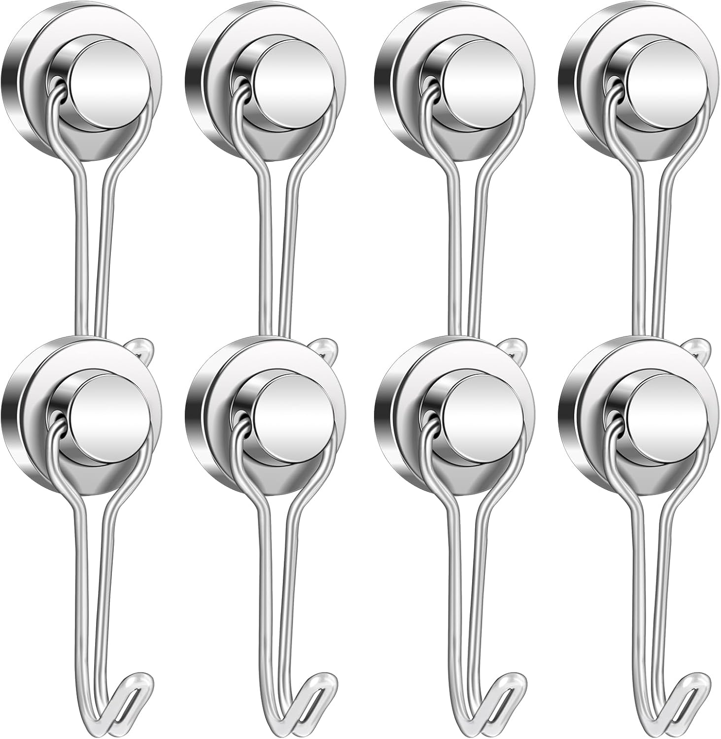 BAVITE E Swivel Swing Magnetic Hooks New Upgraded, 40LB(8pack) Refrigerator Magnet Hook,Strong Neodymium Magnets, Perfect for Refrigerator and Other Surfaces,62mm(2.44In) in Length