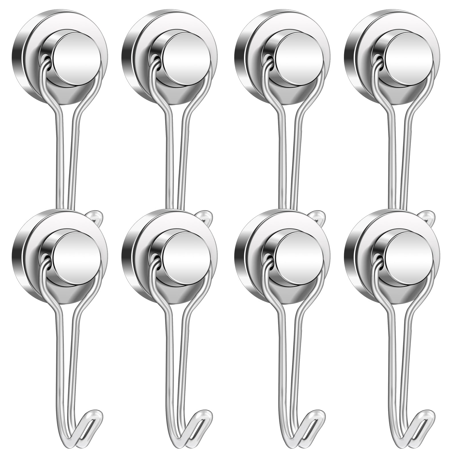 BAVITE E Swivel Swing Magnetic Hooks New Upgraded, 40LB(8pack) Refrigerator Magnet Hook,Strong Neodymium Magnets, Perfect for Refrigerator and Other Surfaces,62mm(2.44In) in Length