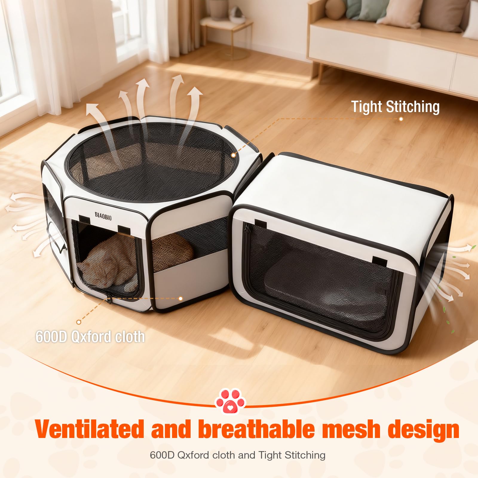 Corralito portátil 2 en 1 para gatos, 48 x 26 x 26 pulgadas, corralito grande para mascotas con caja de arena desmontable, perrera desplegable para interiores y exteriores, para gatos, perros pequeños