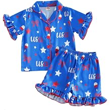 Ayalinggo 4th of July Toddler Pjs Kids Baby Girl Silk Satin Ruffle Button Down Pajamas Jammies Shorts USA Sleepwear Nightgown