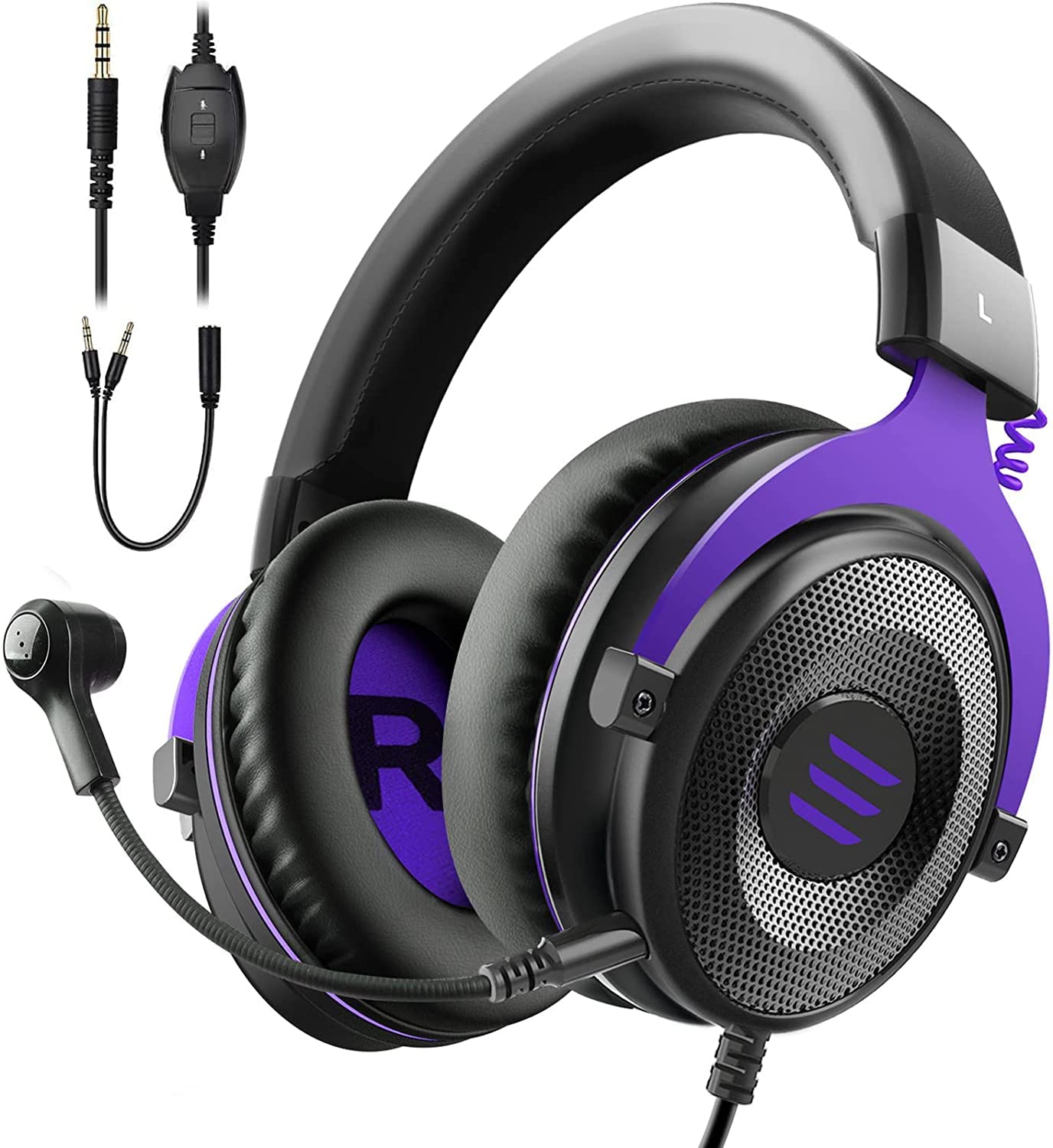 EKSA E900 - Cuffie con microfono per gaming, microfono con riduzione del rumore rimovibile, suono stereo bassi, jack da 3,5 mm per PS4, con cavo per PS5, per PC, laptop, Xbox One, Switch