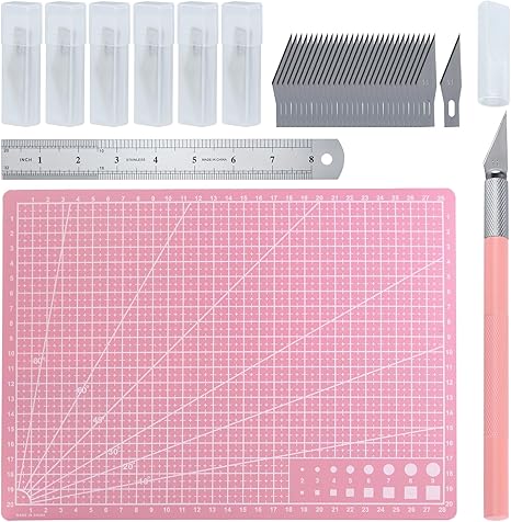 Exacto Knife for Crafting Precision Carving Hobby Knife Kit with A4 Cutting Craft Mat 20 CM Steel Ruler 30 PCS #11 Hobby Blades for DIY, Art, Cutting, Carving, Scrapbooking