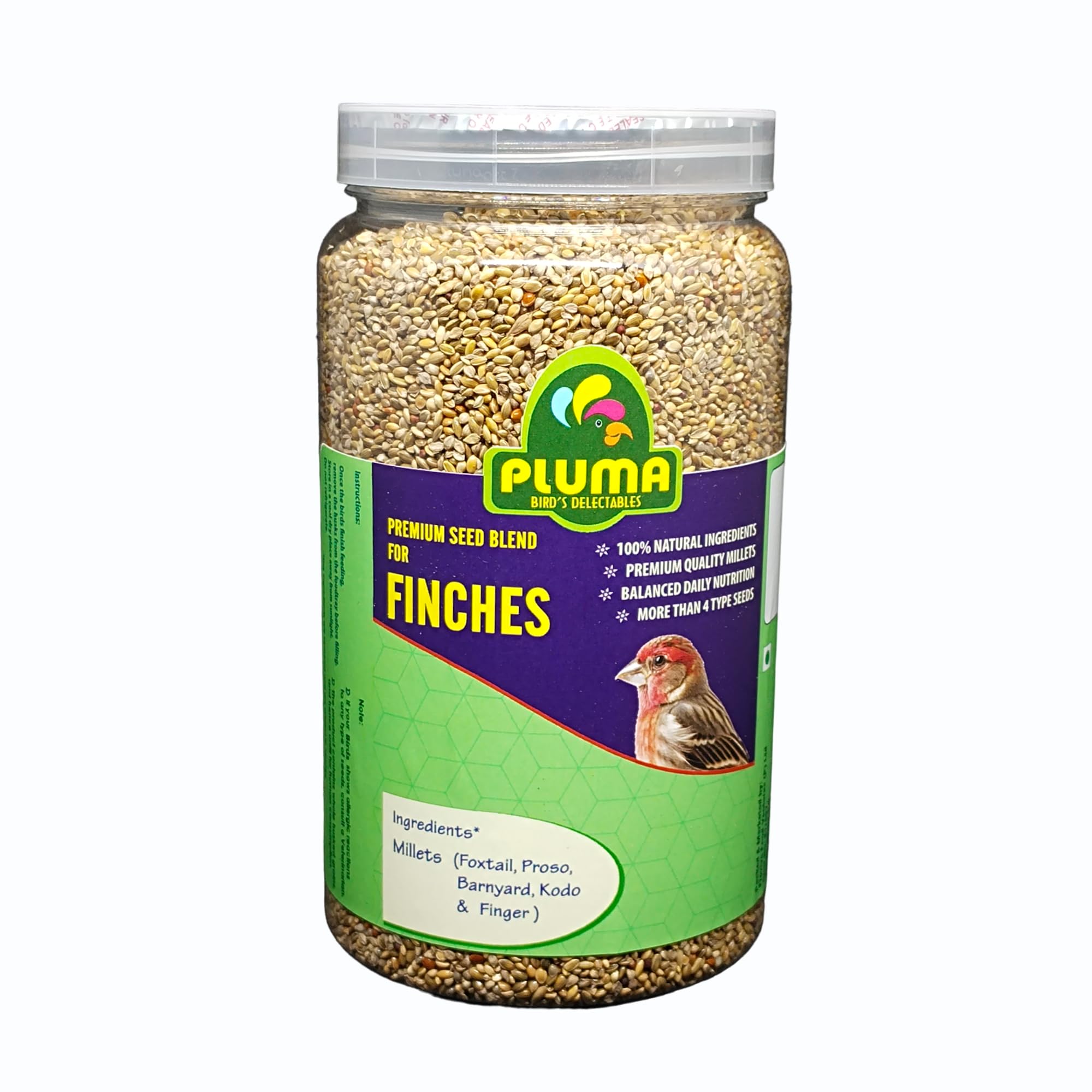 PLUMA BIRD'S DELECTABLES Food For Finches, Love Birds, Canaries, Sparrows-750G|Premium Seed & Millet Mix|Daily Food For Small Birds|All Life Stages