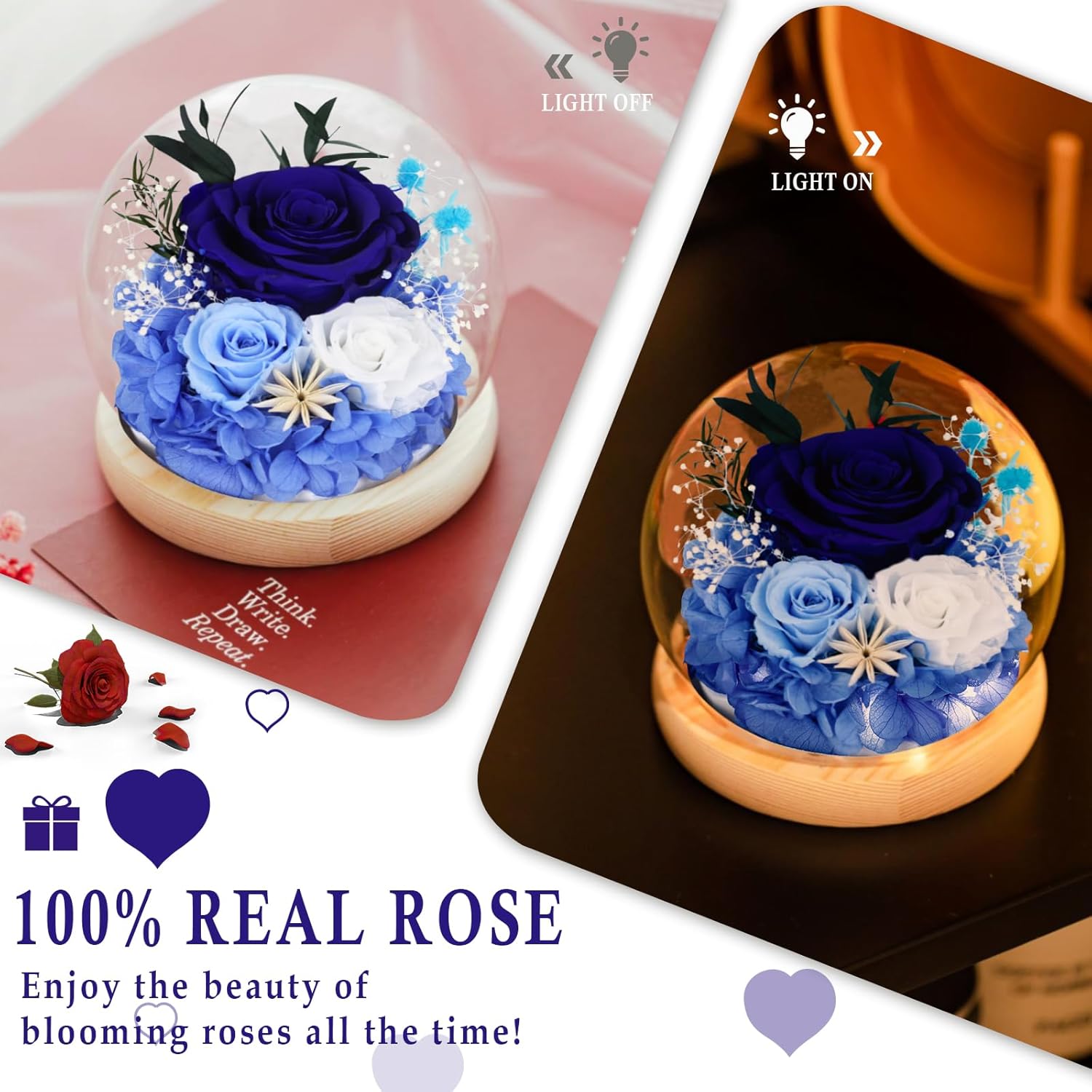FIACO Preserved Rose Birthday Gift for Women Forever Fresh Flowers for Prime Delivery Gift for Mom Grandma Wife Valentines Mothers Day Christmas Anniversary Eternal Roses in Glass Dome - Image 3