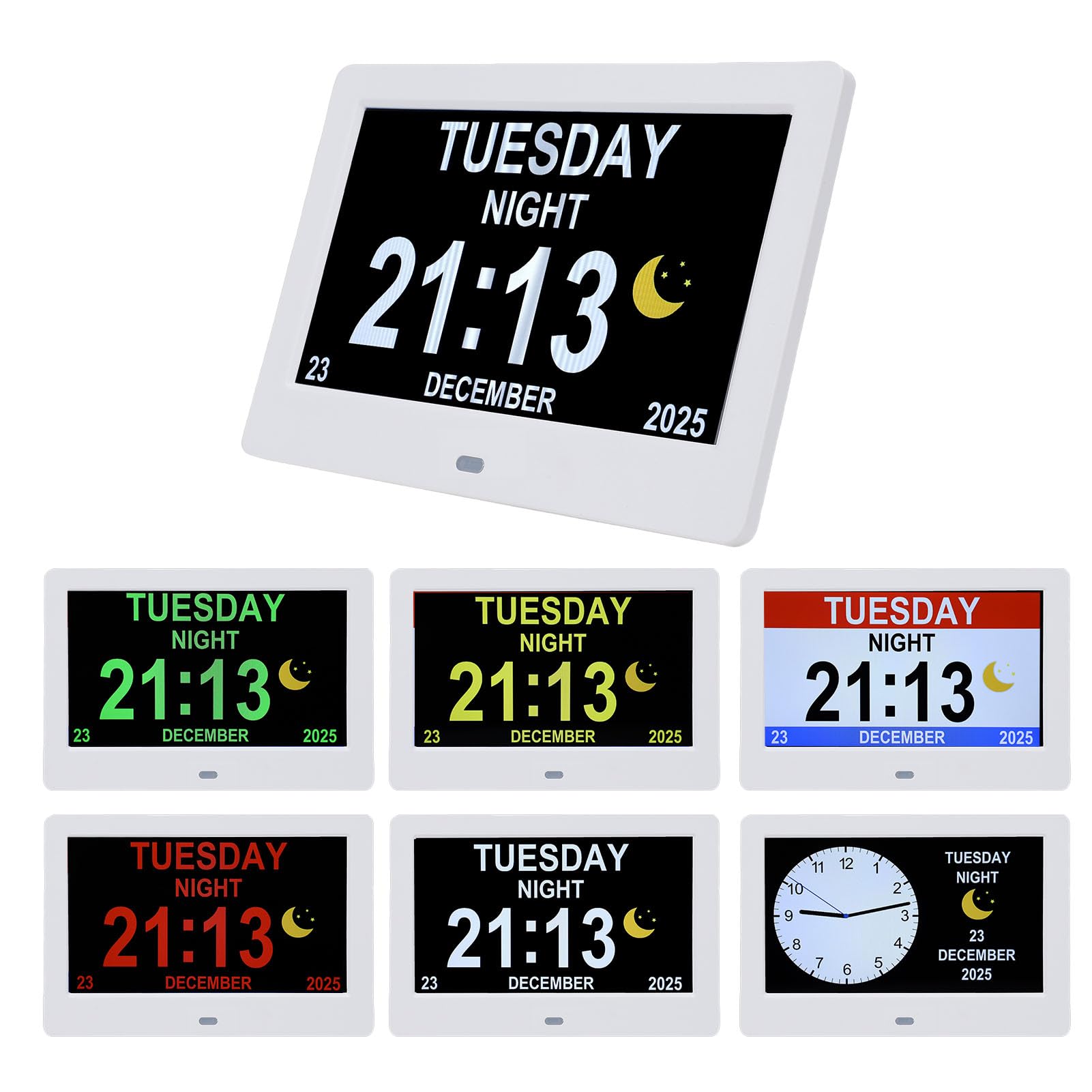 Calendario Digitale, Oscuramento Automatico Calendario da Parete Elettronico con Ampio Display da 7 Pollici, Sveglia per Demenza con Allarmi Multipli Luminosità Regolabile per Anziani