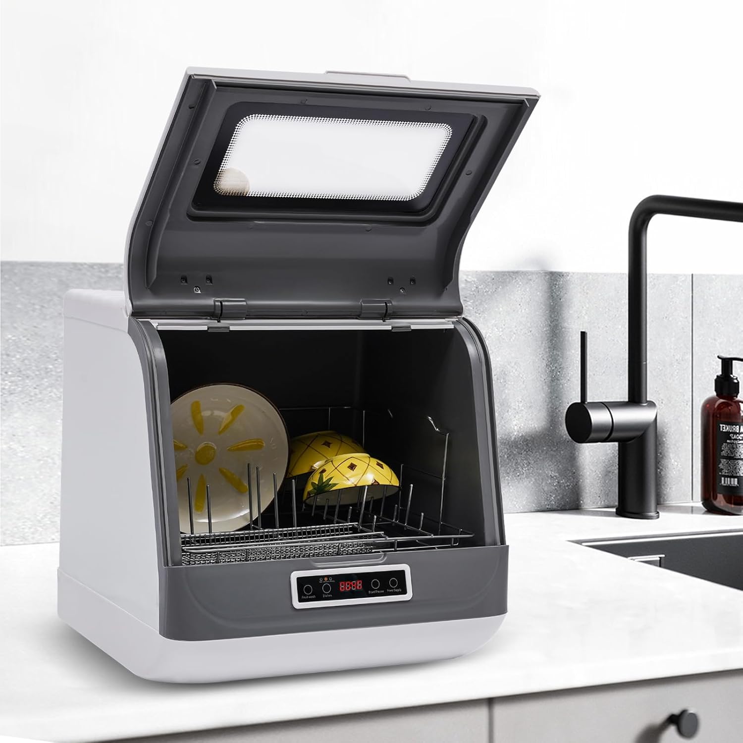 Portable Mini Dishwasher Countertop 3-5Washing Programs Display Automatic Dishwashing No Installation Needed