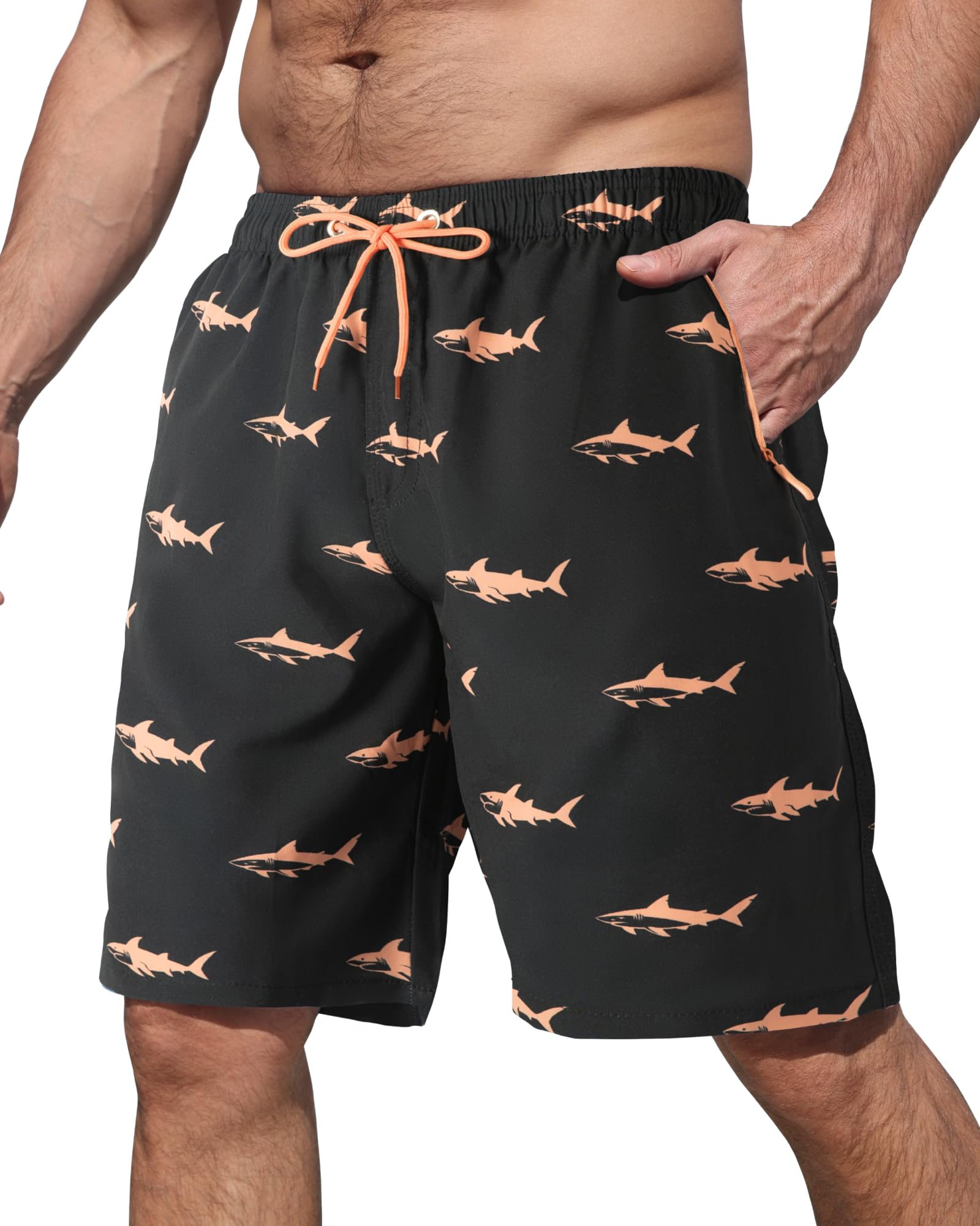 BOJIN Mens Swim Trunks with Zipper Pockets Quick Dry 9 Inch Bathing Suit Board Shorts Beach Swimsuits