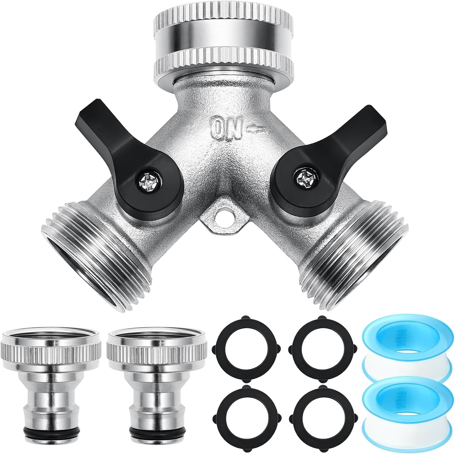Chuner 2 Wege Verteiler Wasser 3/4 Zoll, Wasserhahn verteiler, wasseranschluss verteiler, Y-verteiler zulaufschlauch, für Waschmaschine, Geschirrspüler,Gartenschlauch (Silber)