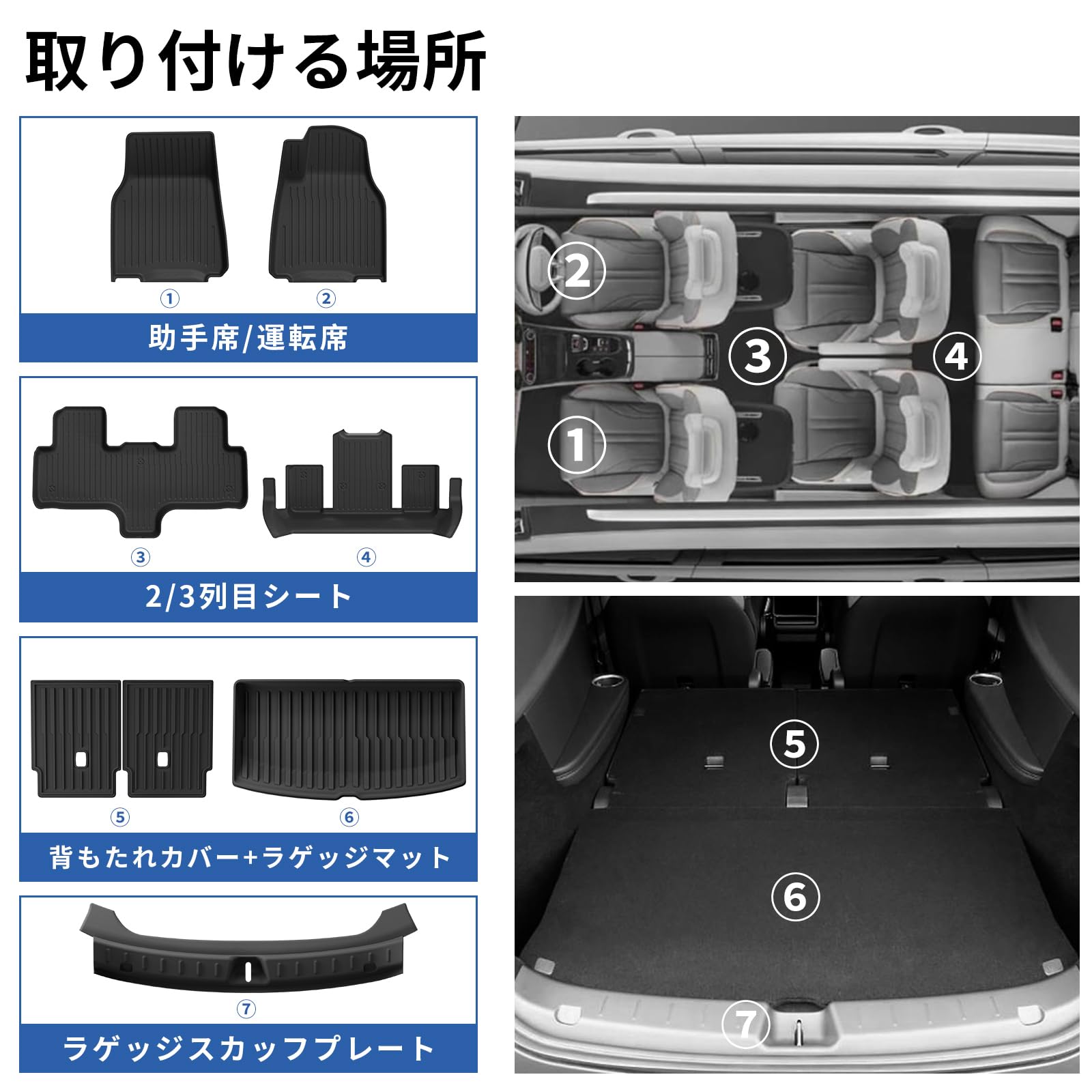 Amazon | LUCKEASY テスラ 新型 モデルYL 6人乗り 専用 3Dフロアマット
