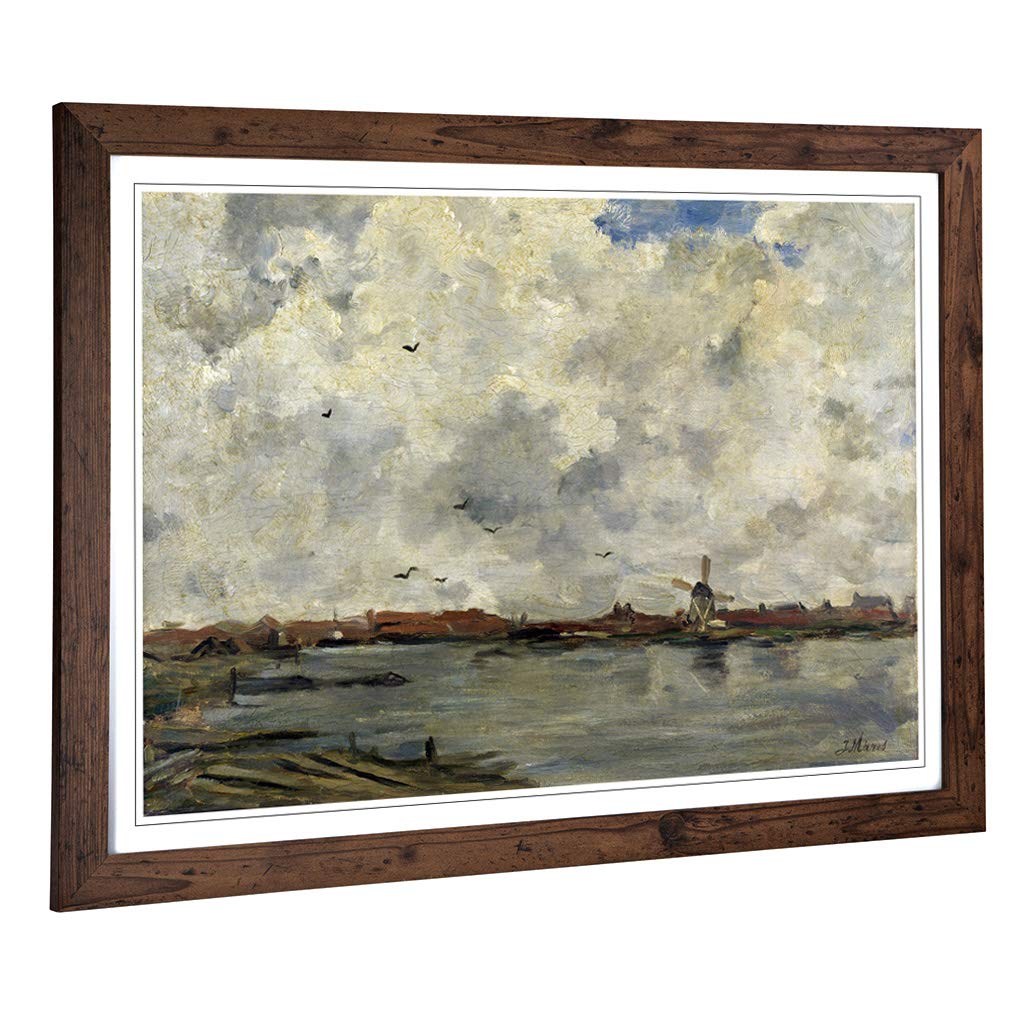 Big Box Art Framed Print of Jacob Maris Windmill and House Design | Wall Art Picture | Home Decor for Kitchen, Living, Dining Room, Bedroom, Hallway, Office, Walnut, A2 / 24.5x18 Inch / 62x45cm