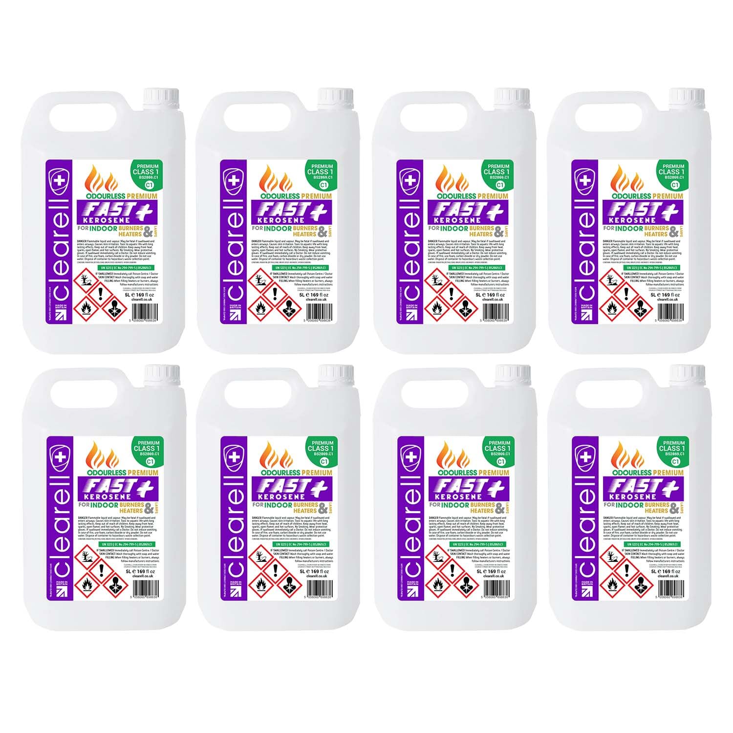 Clearell 40L | Fast Kerosene | Low Odour Heating Oil | 8 x 5L Pack | Clean Burning | 40 litres Compliant BS2869 C1 and C2
