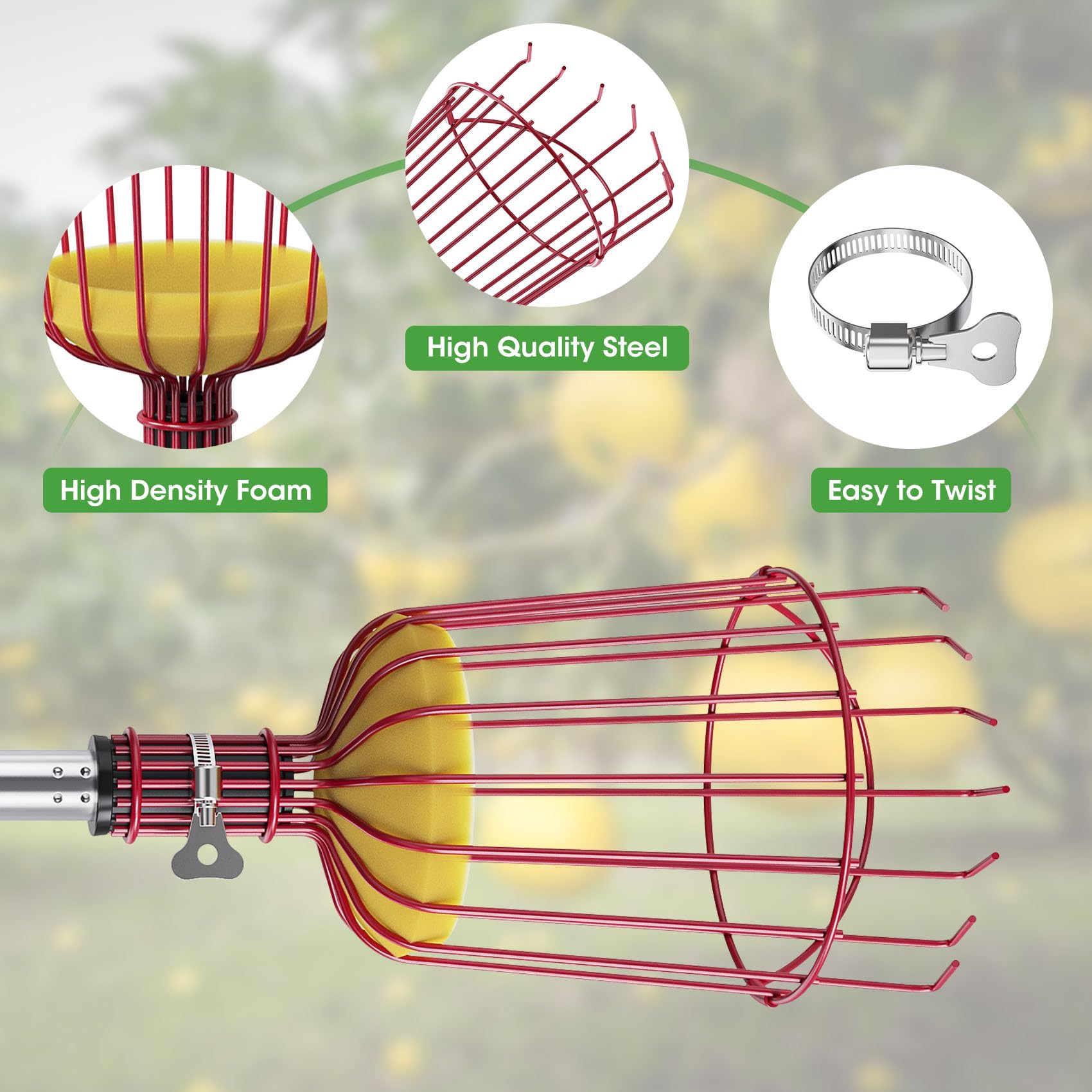 Recogedor de frutas de 3,2 m, recogedor de frutas, recogedor de frutas con mango, fácil de montar, extensión de empalme ajustable