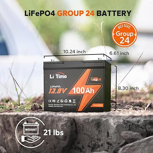 Miniatura 8 de LiTime Paquete de 4 baterías de litio de 12 V 100 Ah, batería LiFePO4 recargable del grupo 24 con hasta 15000 ciclos, 1.28 kWh y mayor densidad de