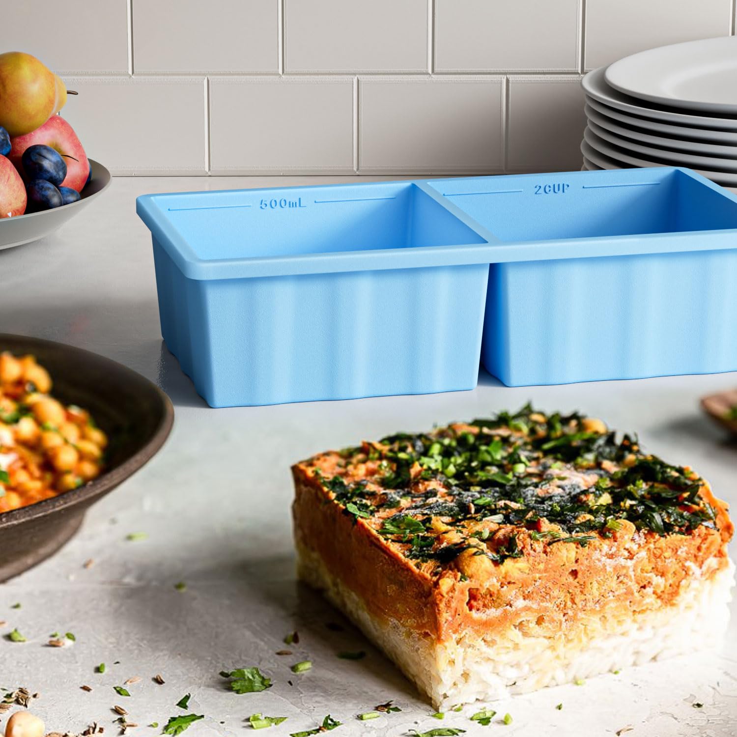 Bandeja de silicona para congelar cubitos de hielo: bandeja de congelación de 2 tazas para preparación de comidas, paquete de 2 bandejas de silicona para congelar porciones de sopa para hacer cubitos