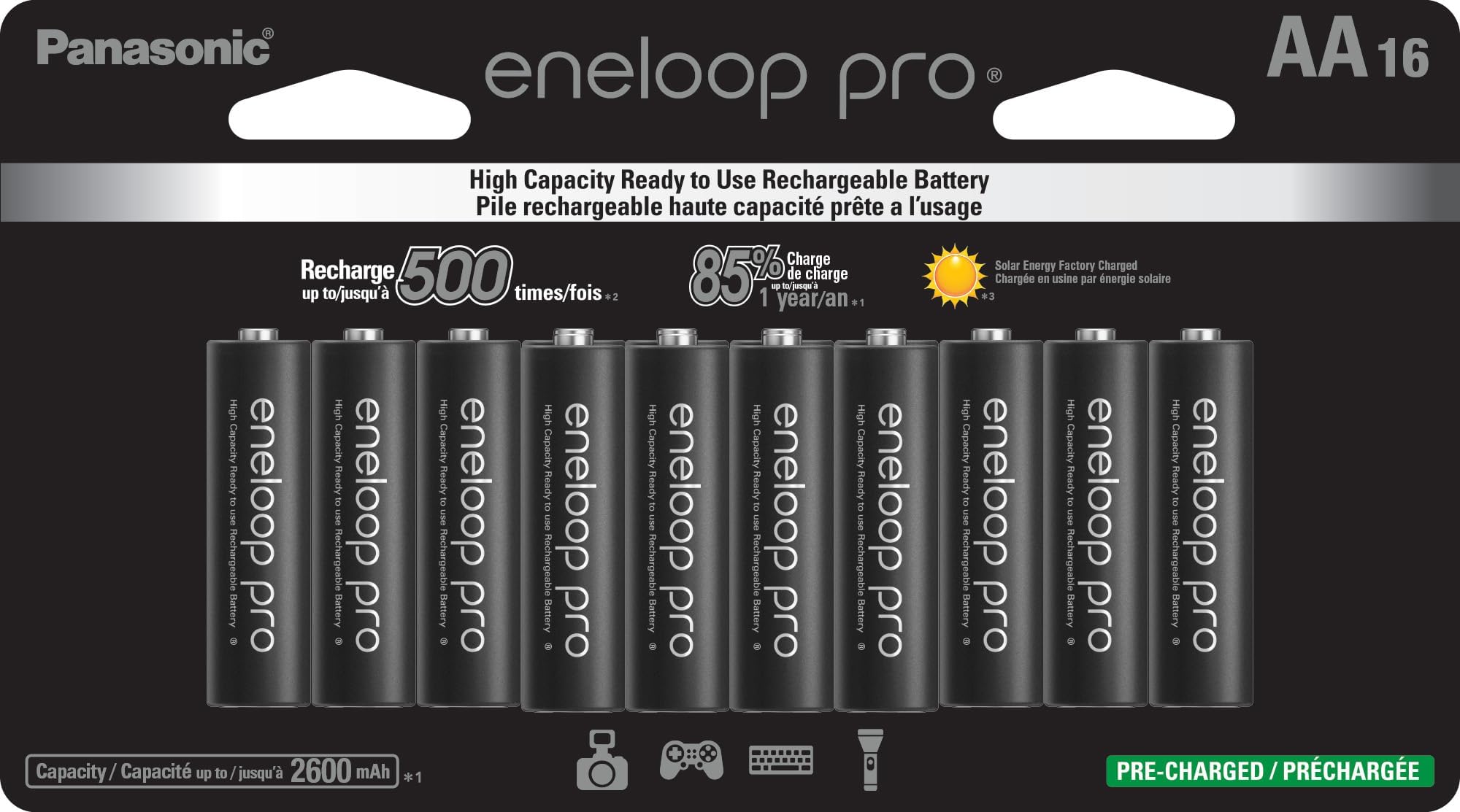 Eneloop Panasonic BK-3HCCA16FA pro AA High Capacity Ni-MH Pre-Charged Rechargeable Batteries, 16-Battery Pack