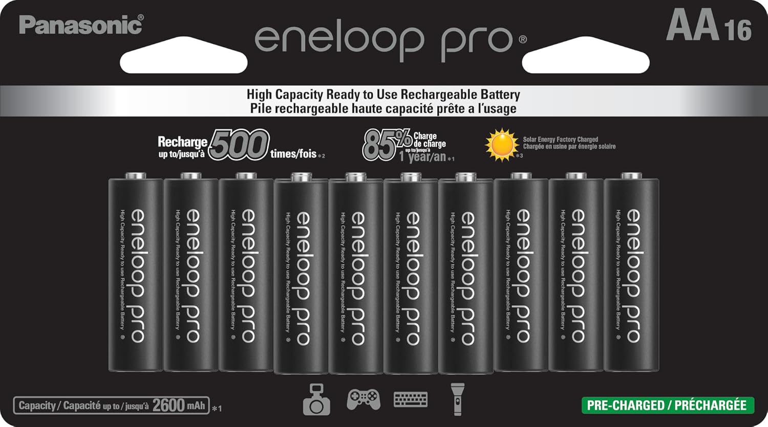 Eneloop Panasonic BK-3HCCA16FA pro AA High Capacity Ni-MH Pre-Charged Rechargeable Batteries 16-Battery Pack