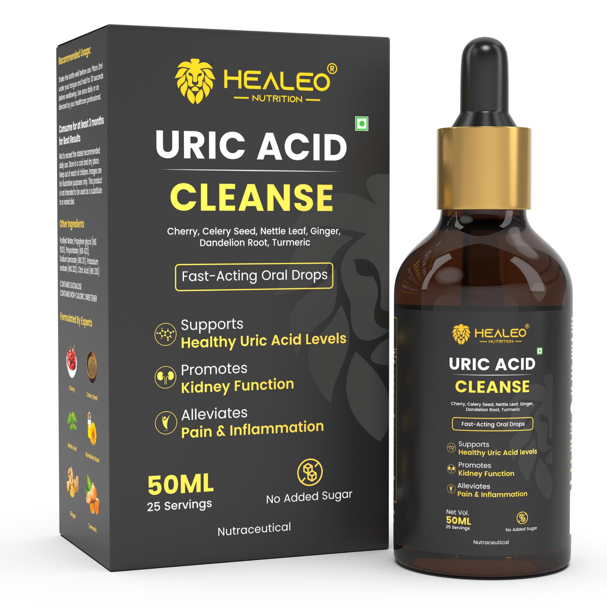 Healeo Uric Acid Cleanse Drops | Cherry, Celery Seed, Nettle Leaf | Supports Uric Acid & Kidney Health | 50ml - 25 Servings-image-23