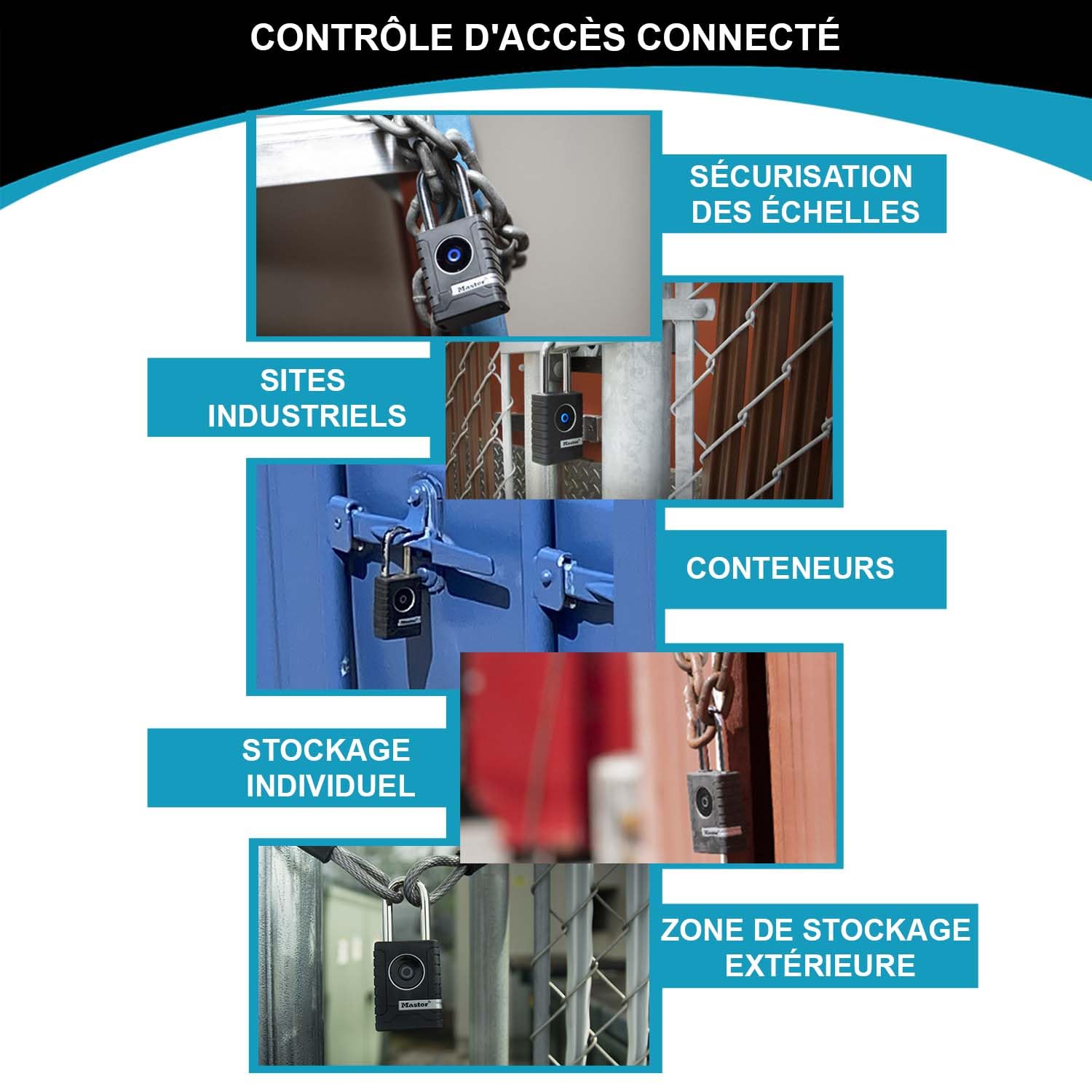 Master Lock 4401EURLHEC Cadenas Bluetooth connecté pour un usage privé ou professionnel, Etanche, Anse Longue Noir