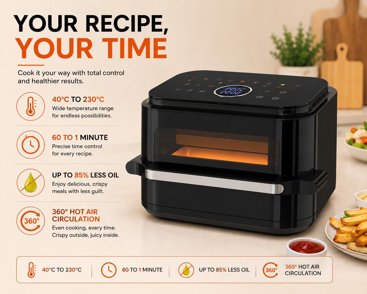 Friteuse à air chaud Air fryer XXL 5,5L 2000W Noir SH-AFP23