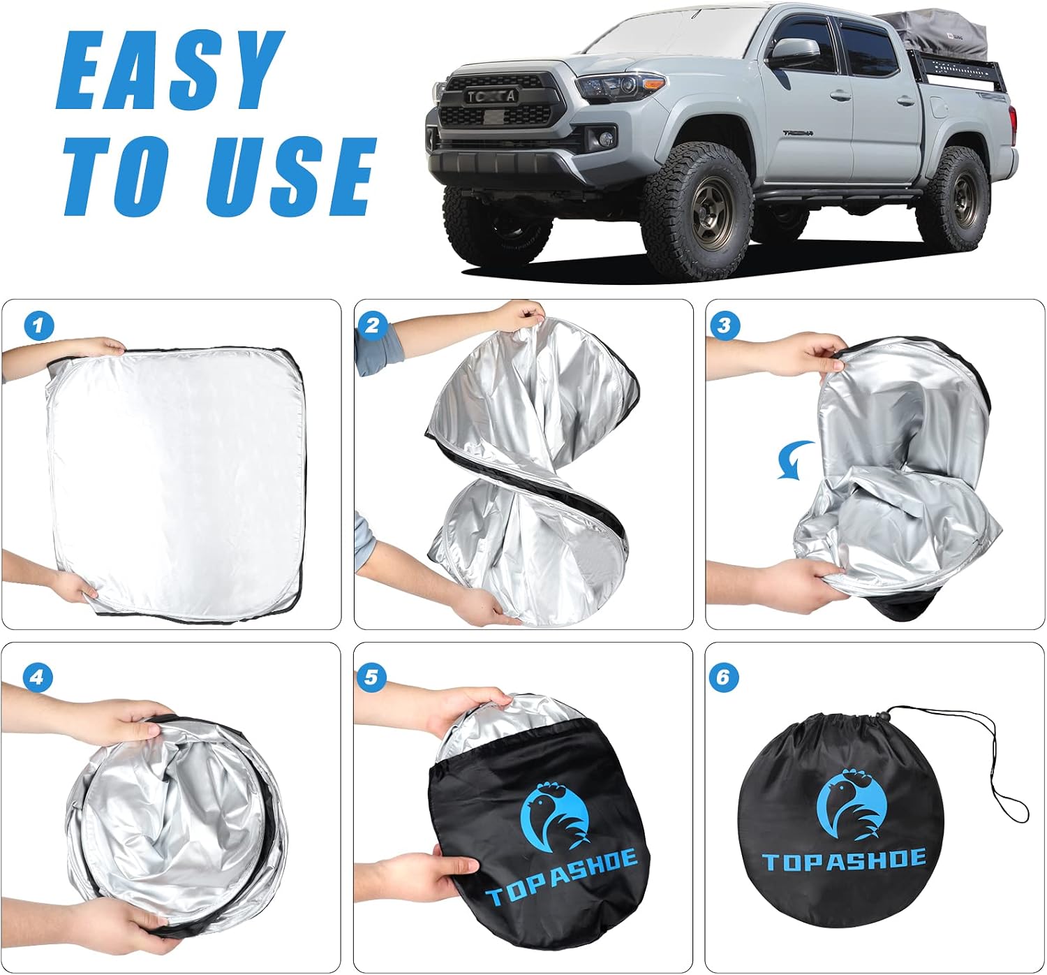 Tacoma Windshield Sunshade Compatible with Toyota 2016-2025 Tacoma 2Dr 4Dr Pickup - Double Layer Foldable Front Sun Shield Protector