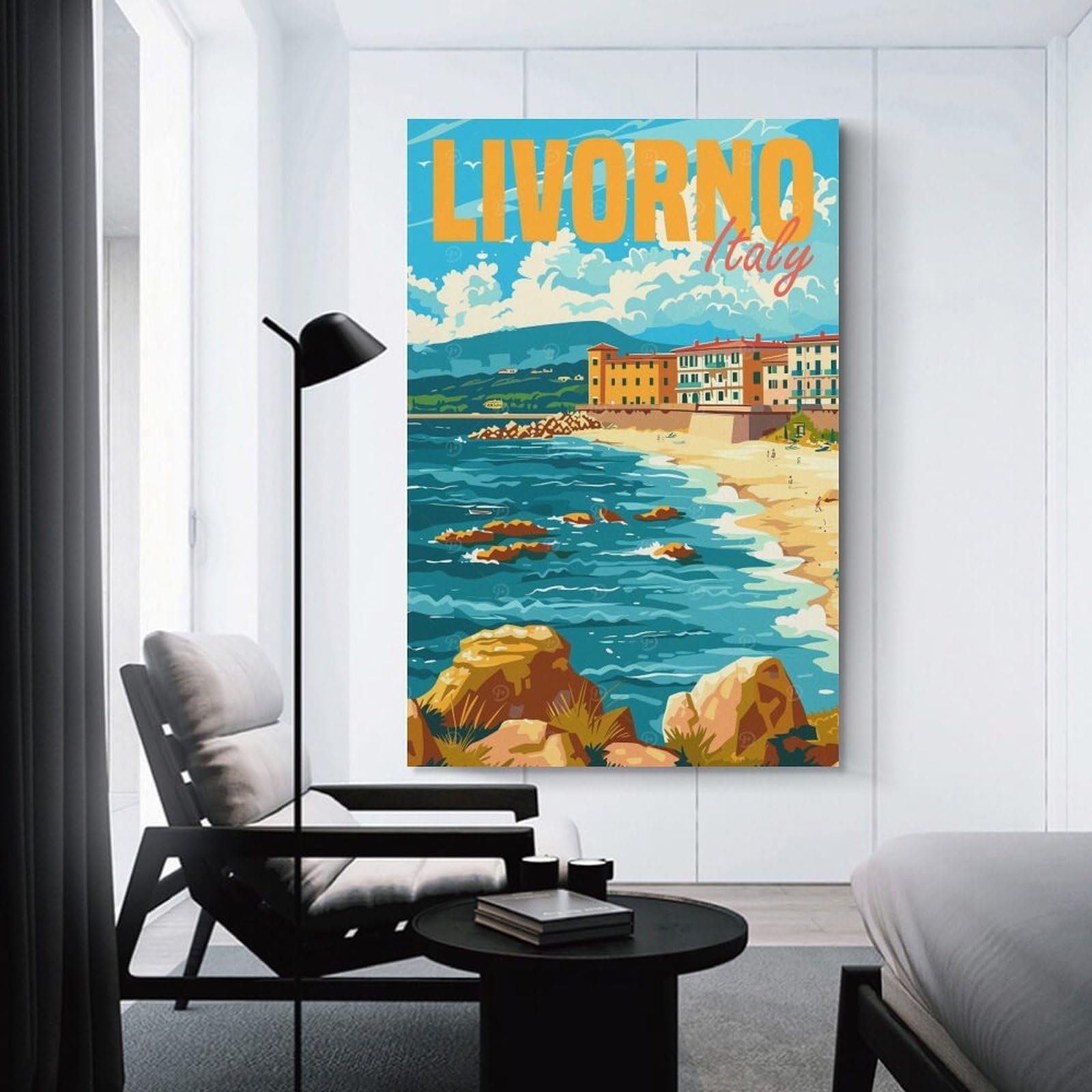 Junmoney Livorno Italy Decorative Canvas Print, 20x30inch(50x75cm), for New Home Styling, Lounge Or Bedroom, Wall Decor with Flexible Room Appeal