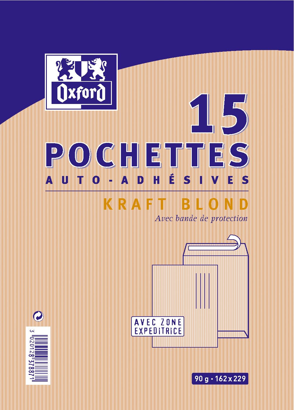 Oxford 100105175 Enveloppe auto-adhésive 162x229 90Gx15 Kraft blond