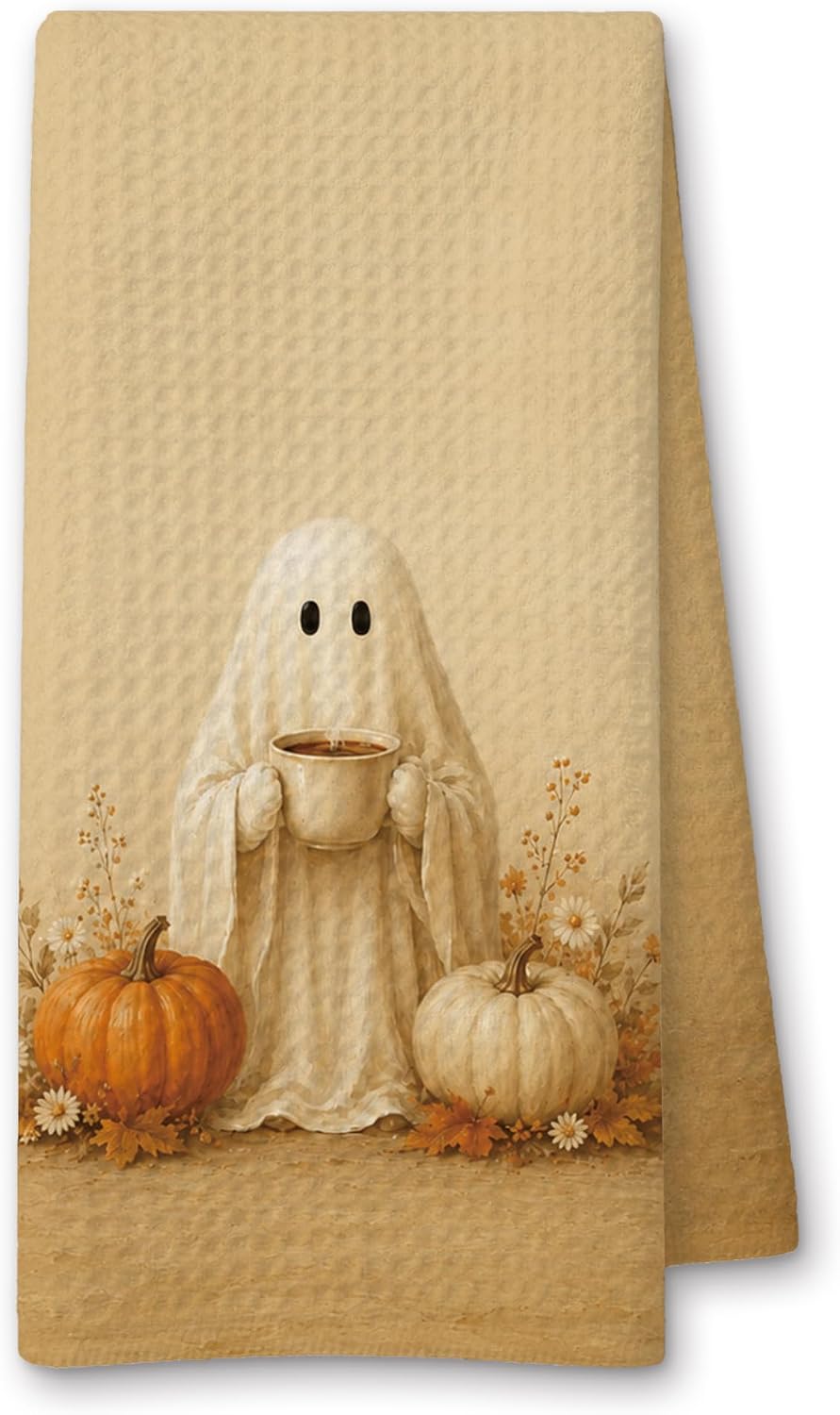 Halloween Coffee Ghost Kitchen Hand Towels 16x24in