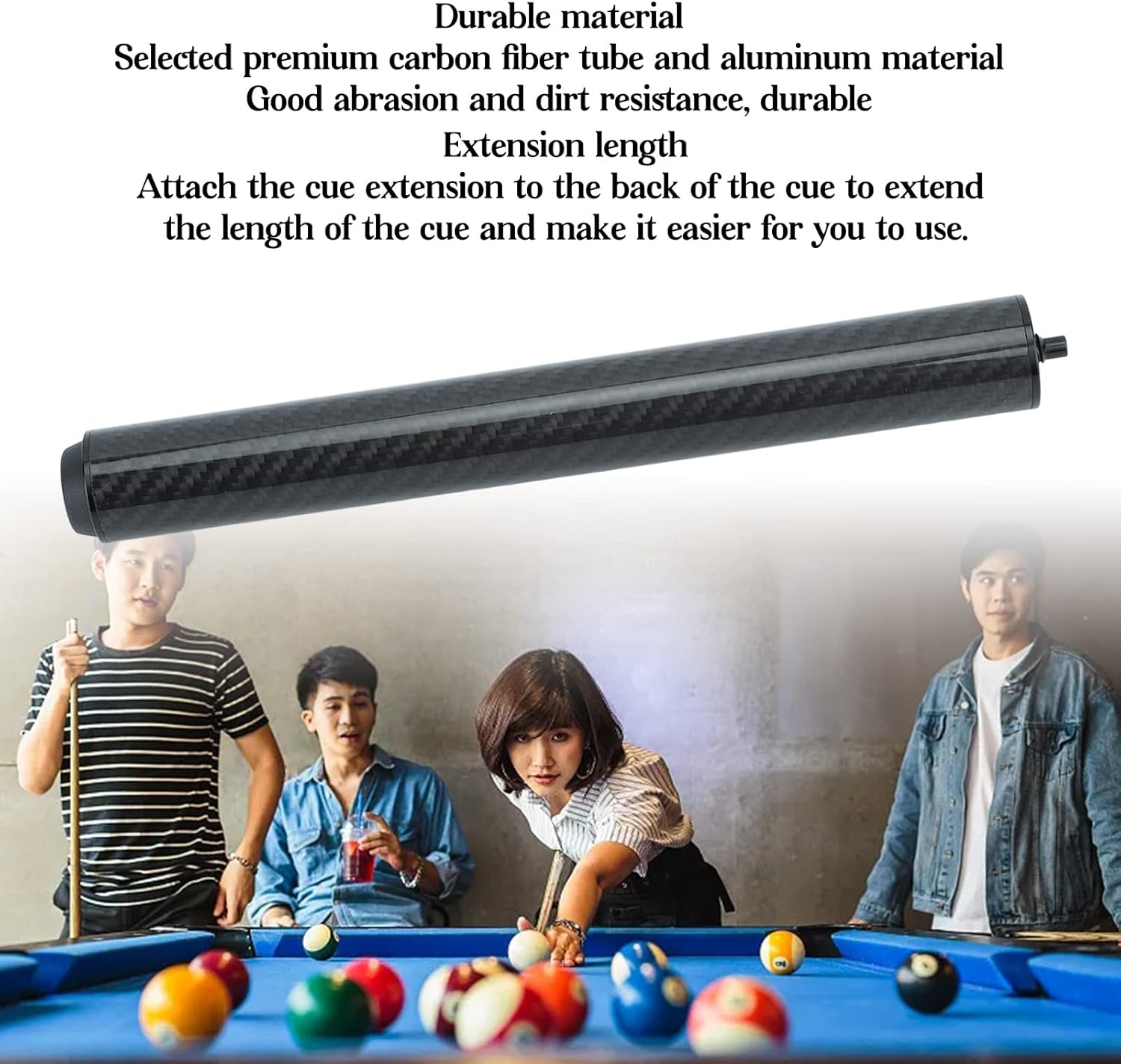 Billiard Cue Extension, Carbon Fiber Practical Pool Cue Extension with Bumper for Billiard Practice
