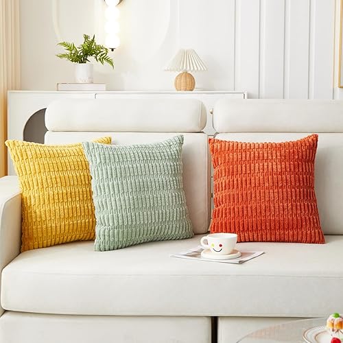 Miniatura 45 de Sunday Praise Paquete de 2 fundas de almohada decorativas de pana de 18 x 18 pulgadas, fundas de almohada cuadradas de rayas bohemias suaves