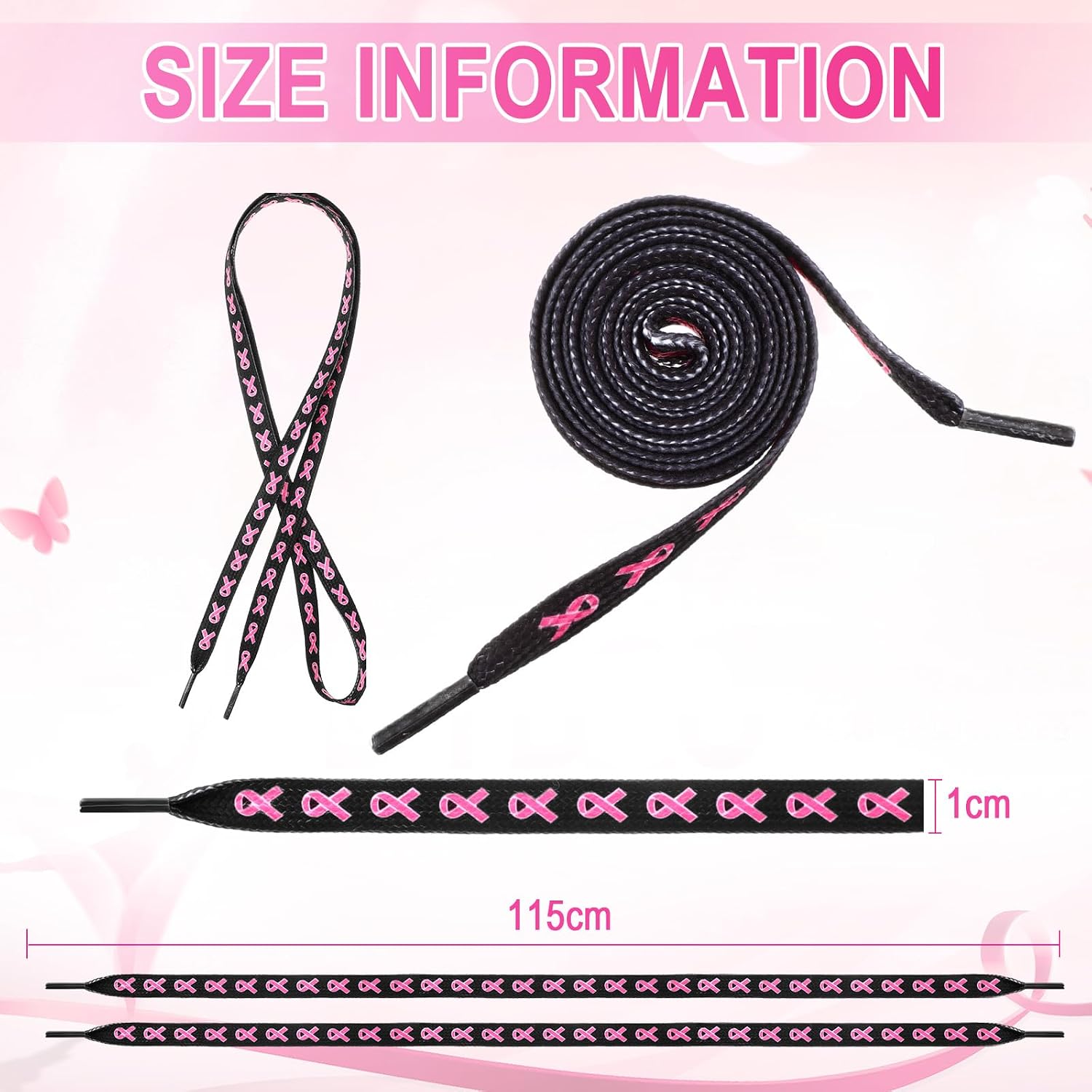 Tigeen 20 Pairs Ribbon Shoelaces Breast Cancer Awareness 45'' Shoelaces for Marathon Athletic Sneaker Shoes Boot Strings image 2