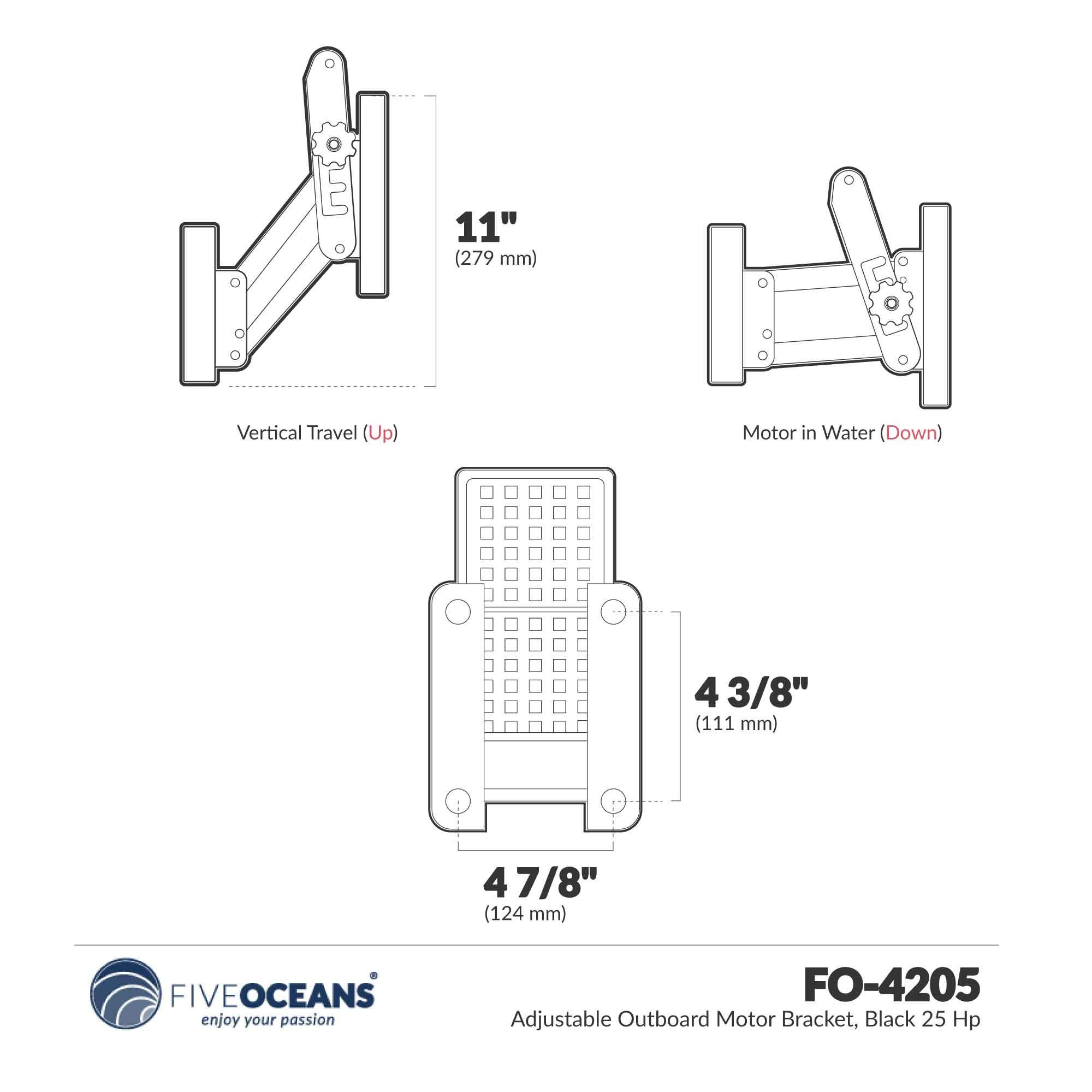 Five Oceans Adjustable Outboard Motor Bracket, Black 20 Hp FO42052