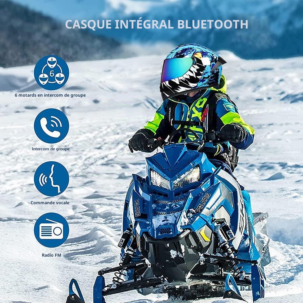 Casque Moto Modulable Bluetooth Homologué ECE Casques Racing Homme Anti-Buée Double Visière